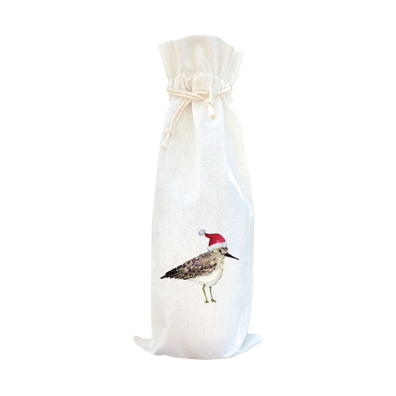 sandpiper with santa hat wine bag