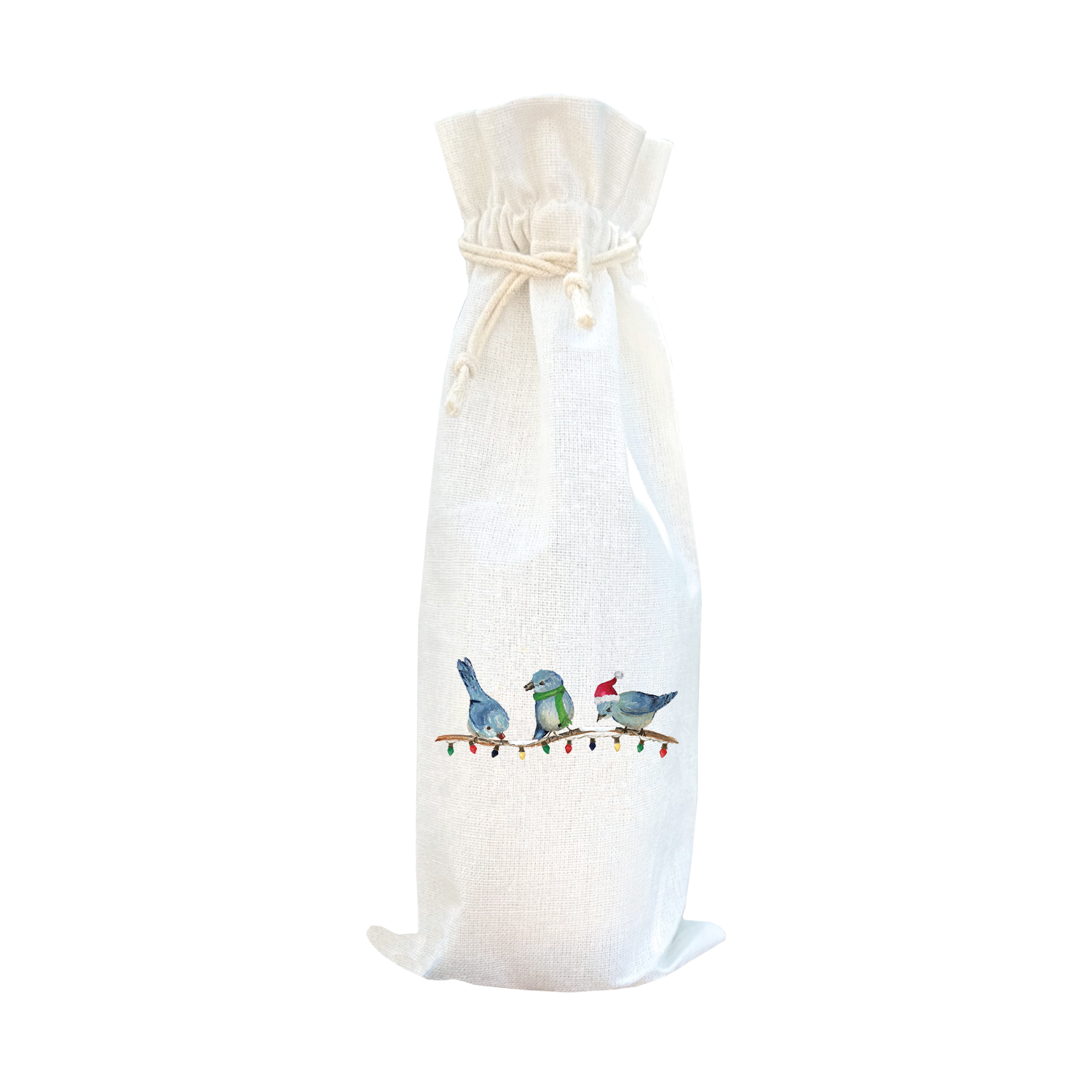 three bluebirds christmas wine bag