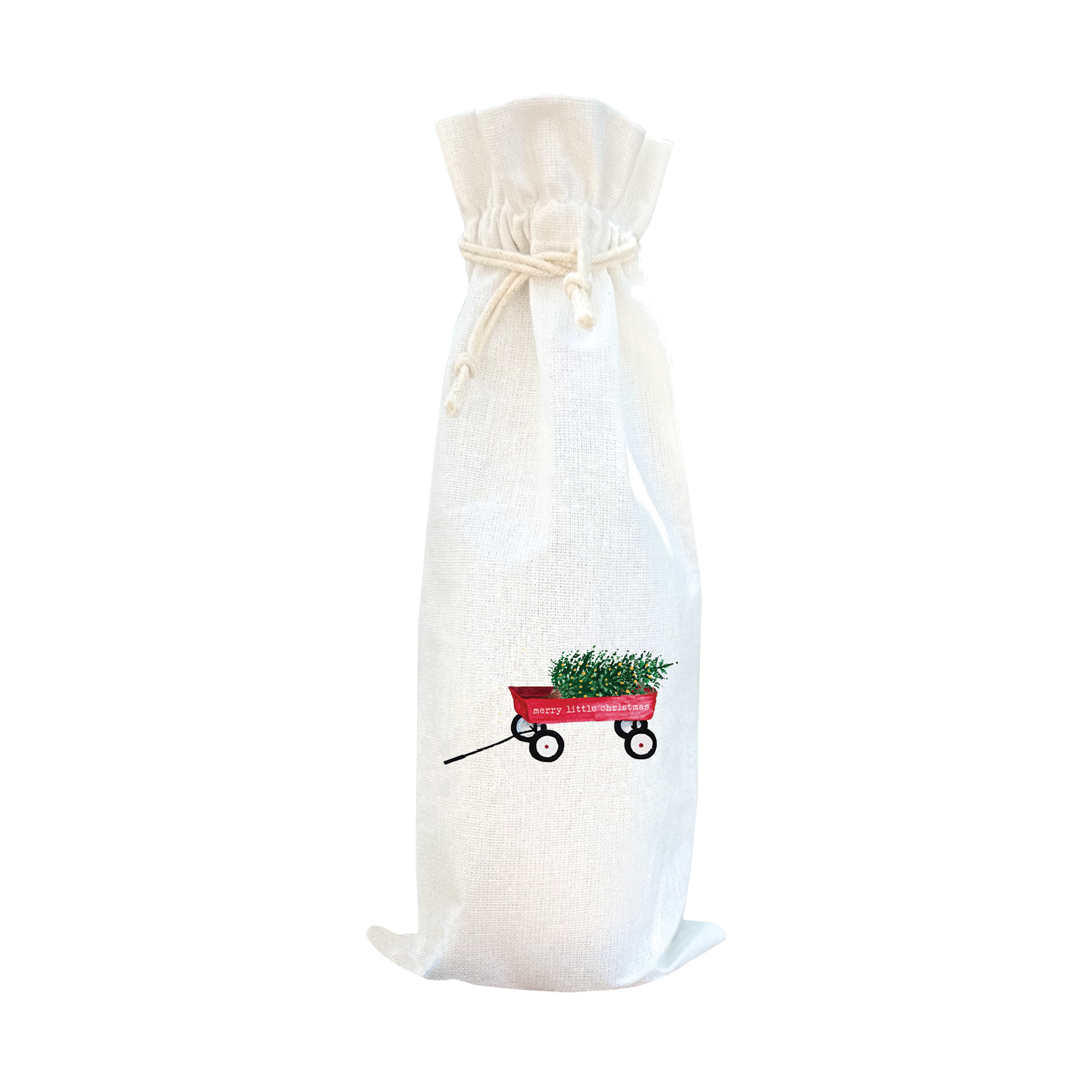 red wagon with tree and text wine bag