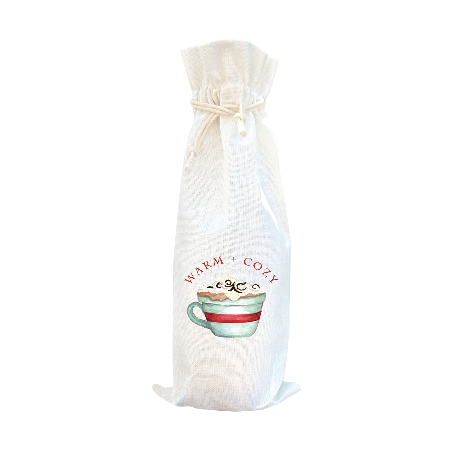 warm and cozy cocoa cup wine bag