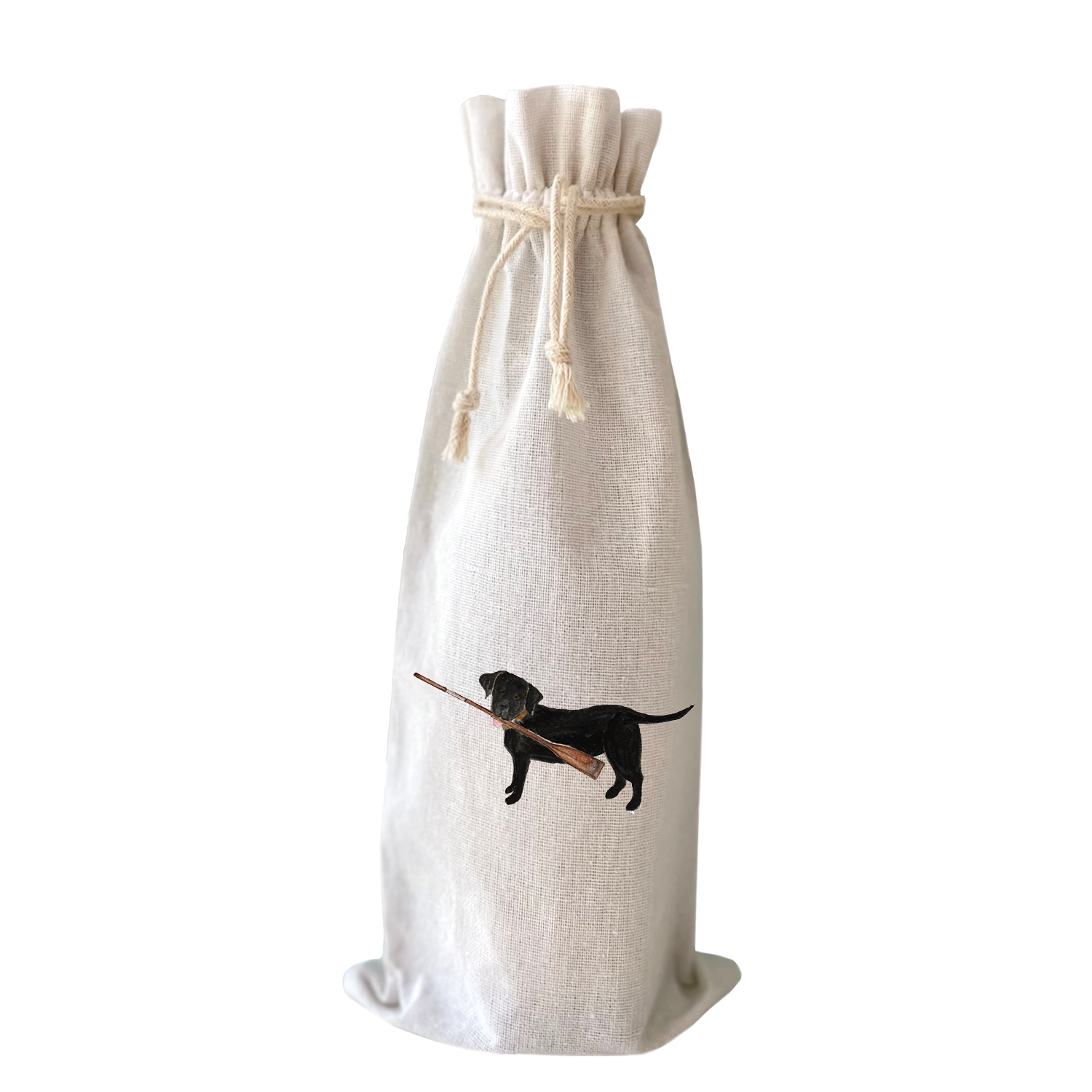 black lab with oar wine bag