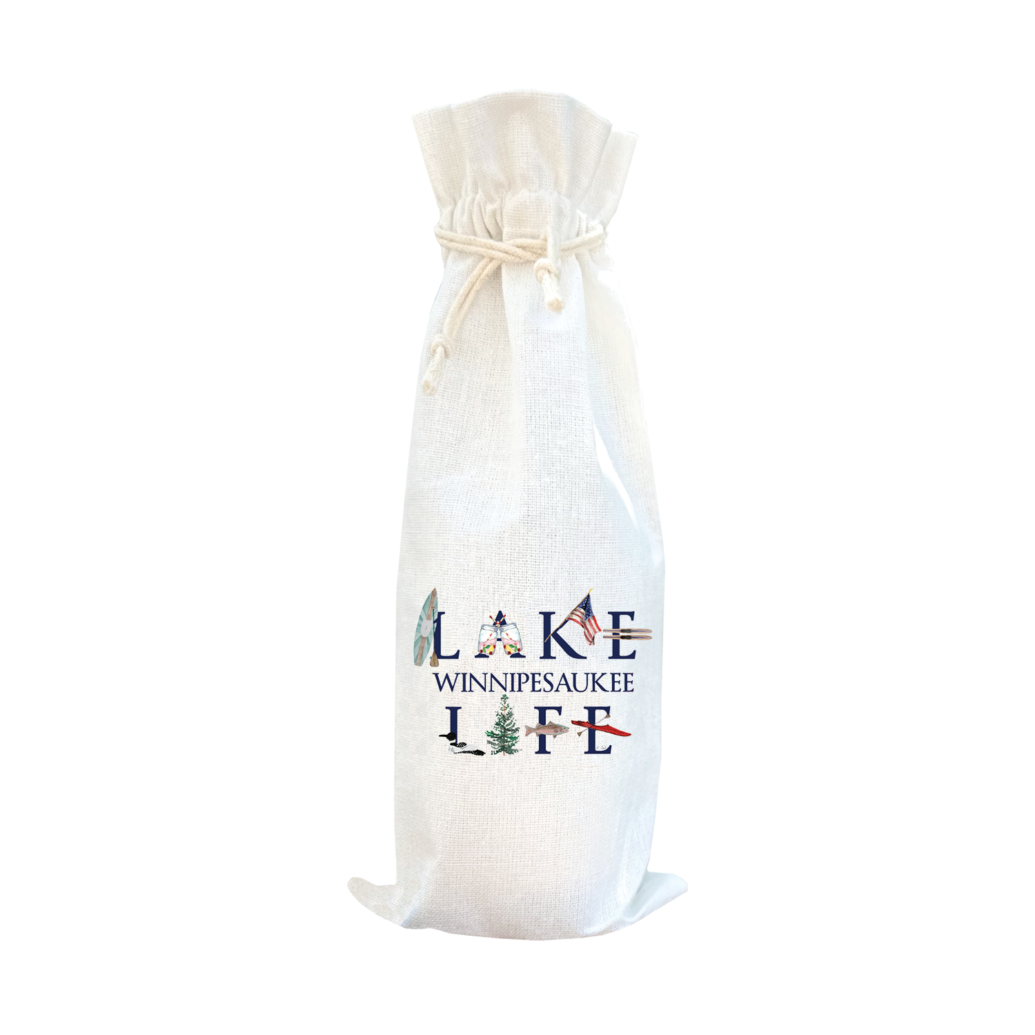 lake life winnipesauke wine bag