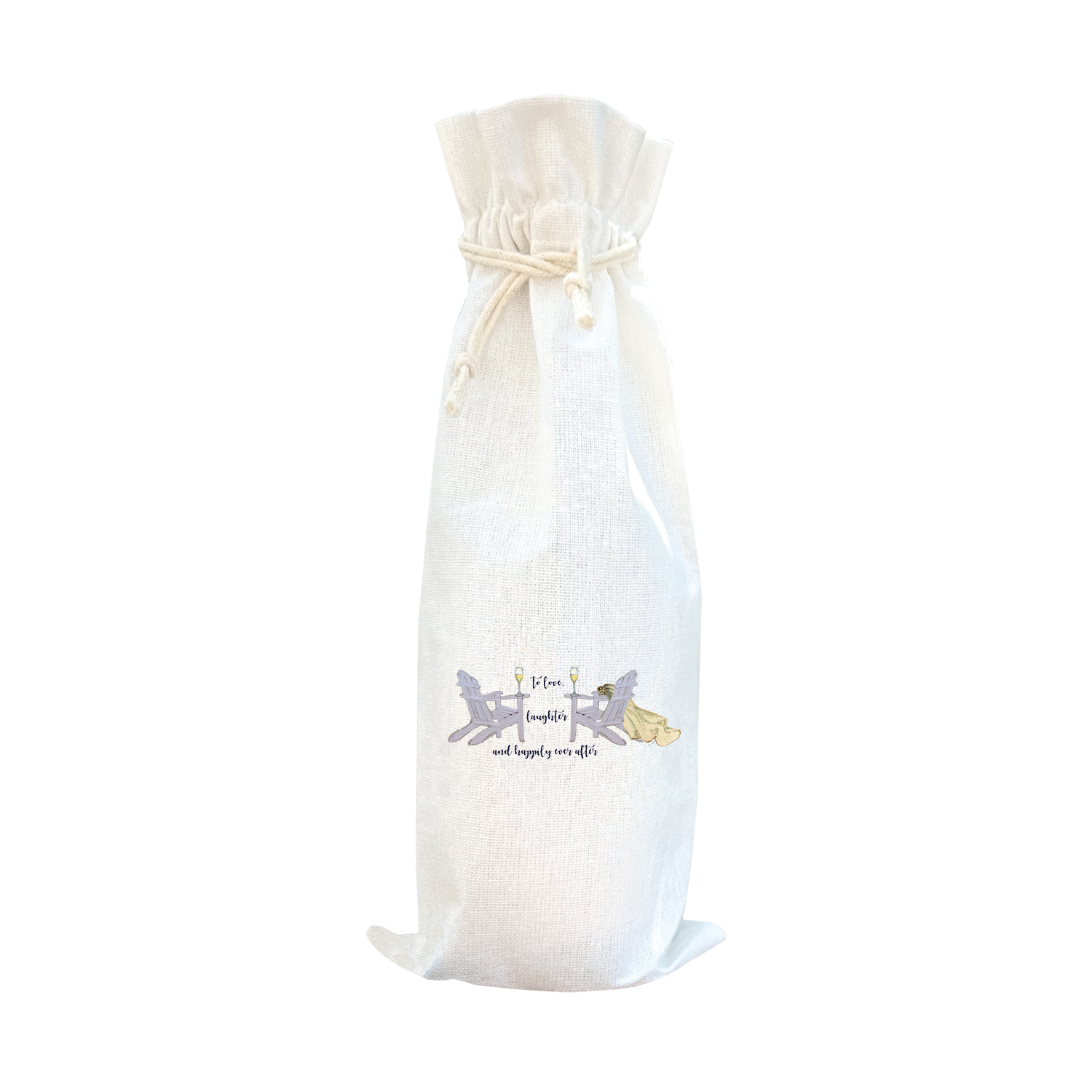 wedding to love to laughter wine bag