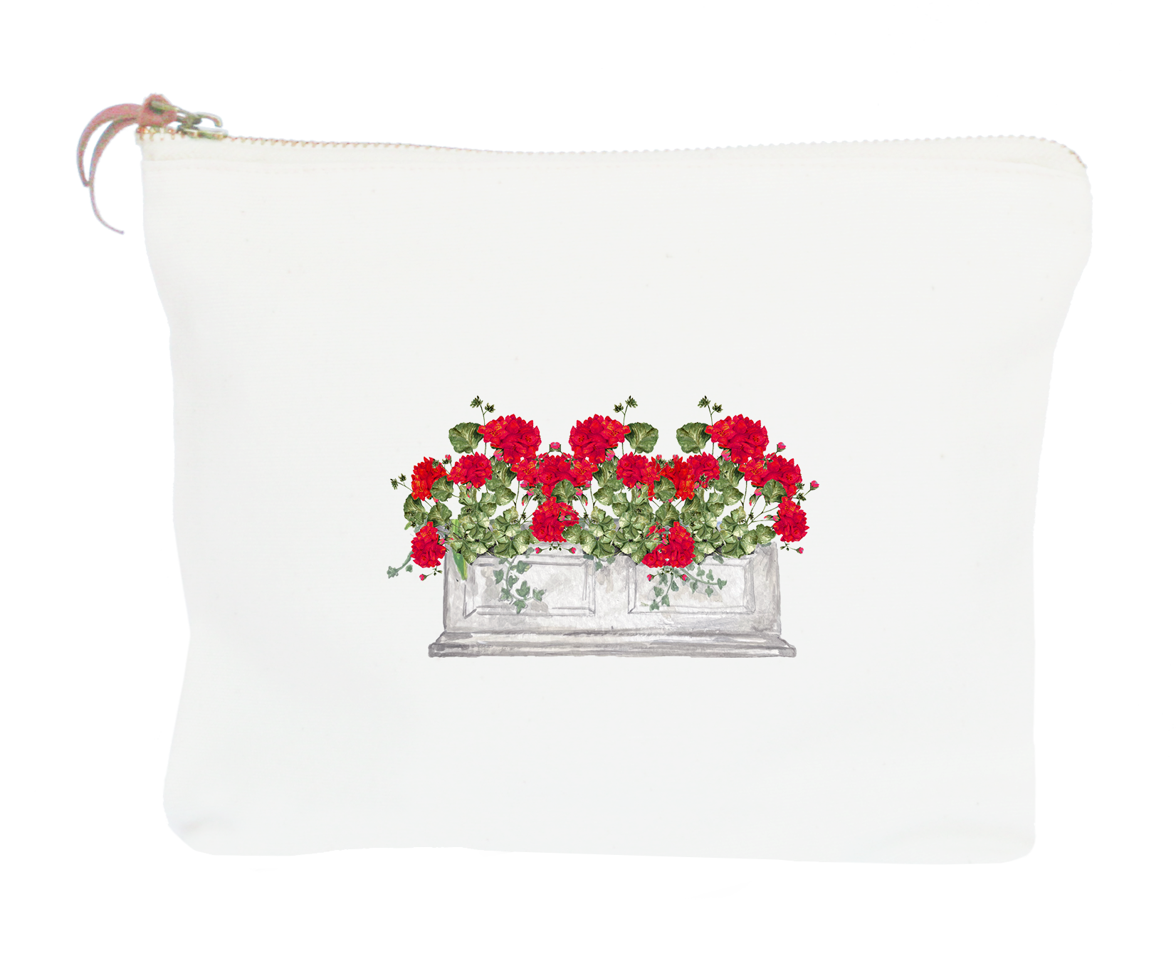 red geranium in white window box zipper pouch