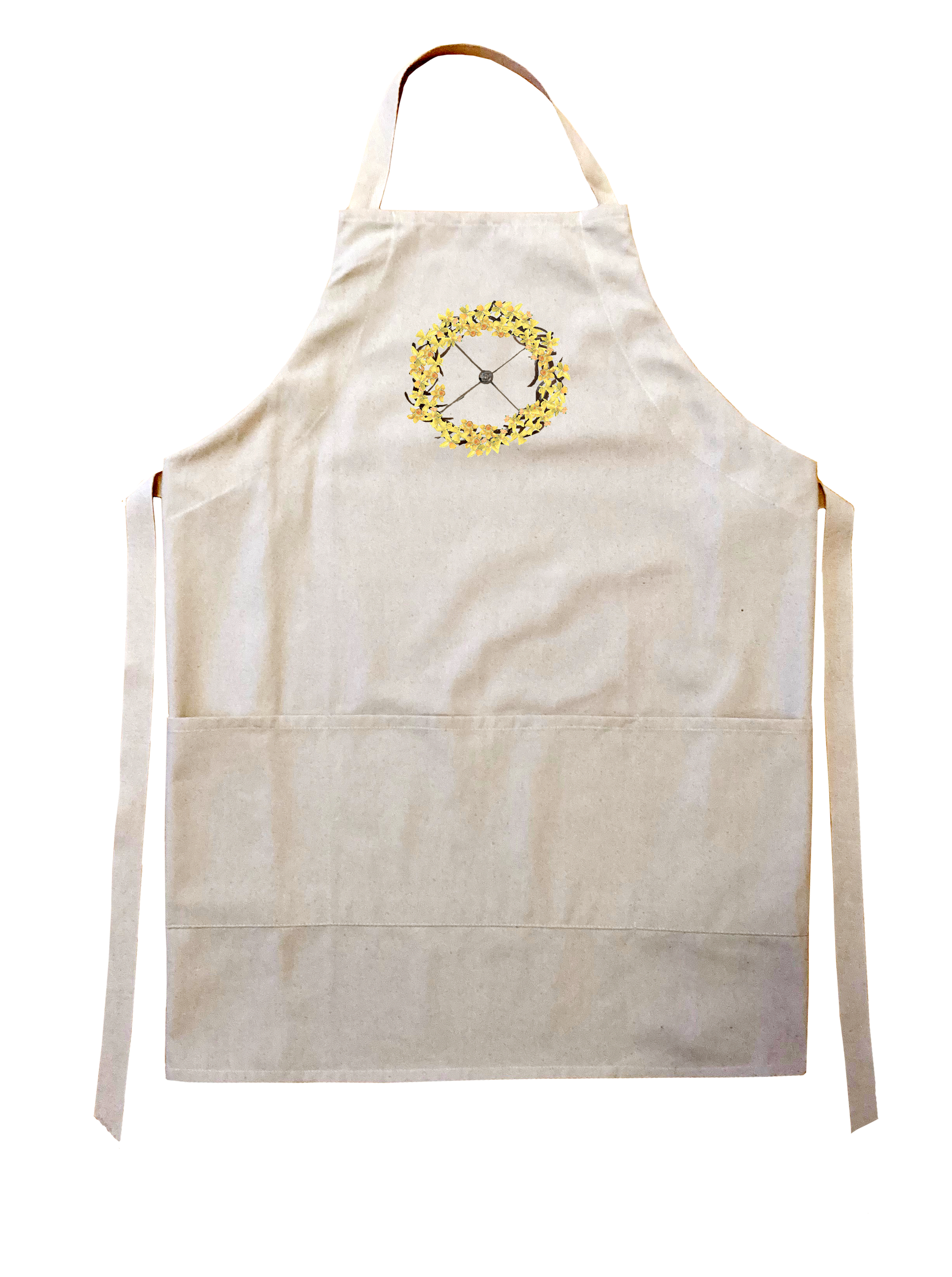 stick wreath with daffodils apron