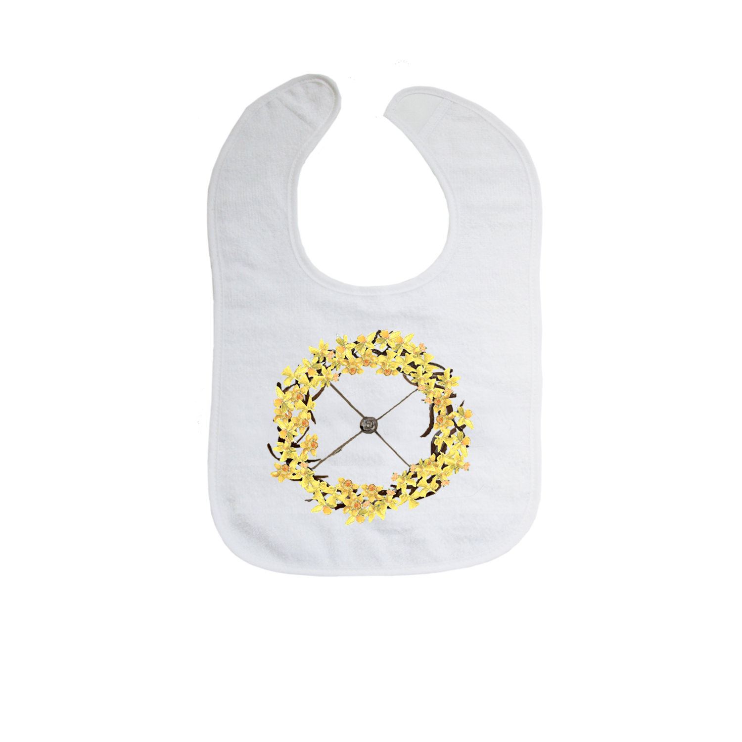 stick wreath with daffodils bib
