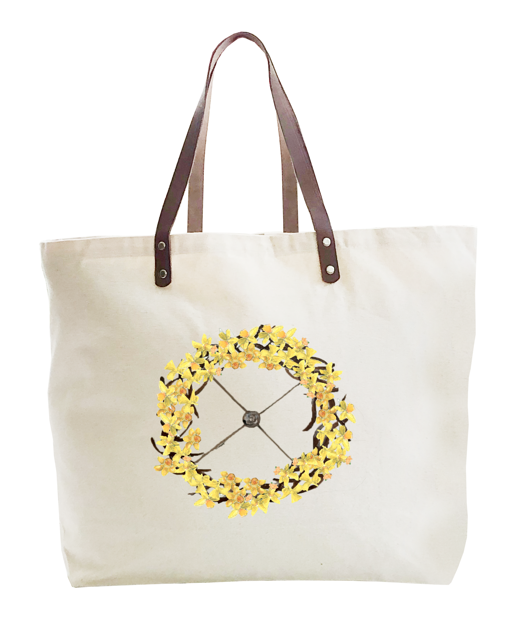 stick wreath with daffodils large tote