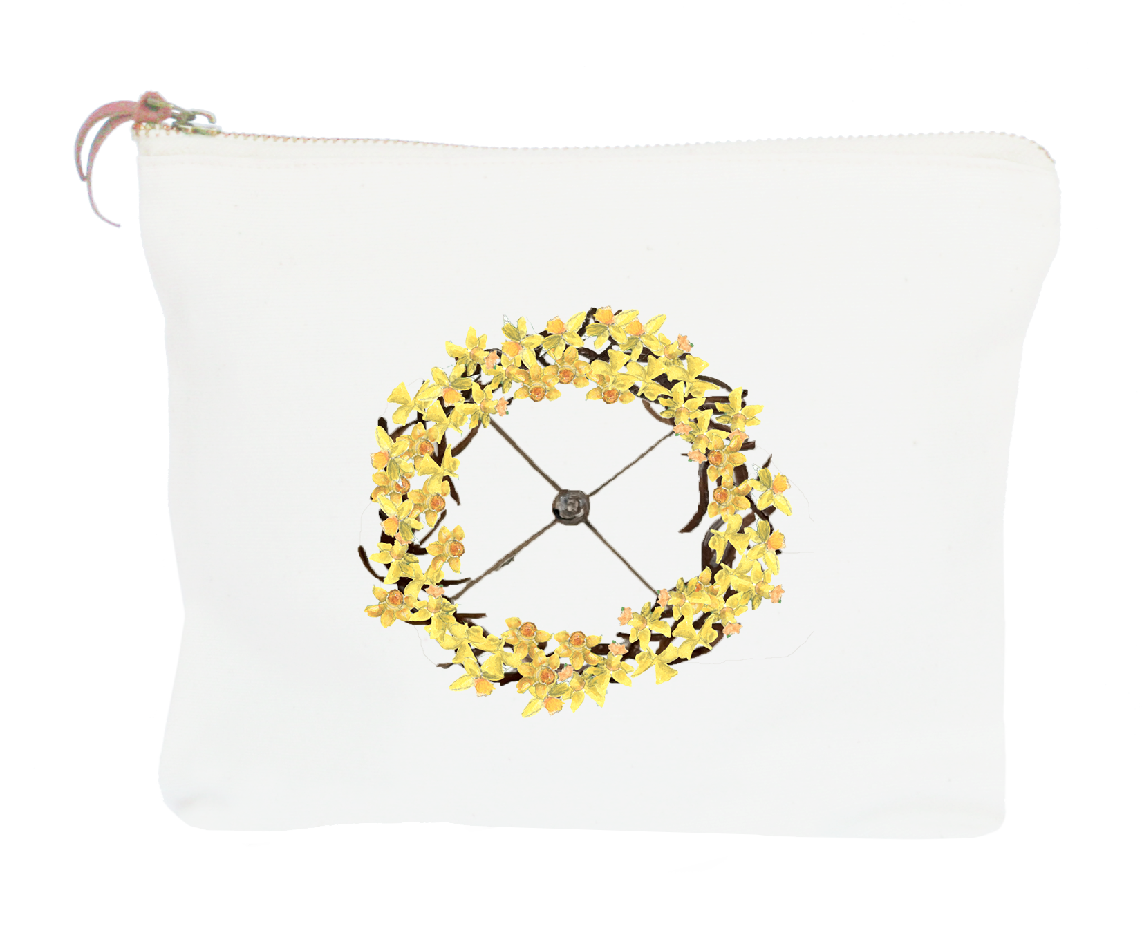 stick wreath with daffodils zipper pouch