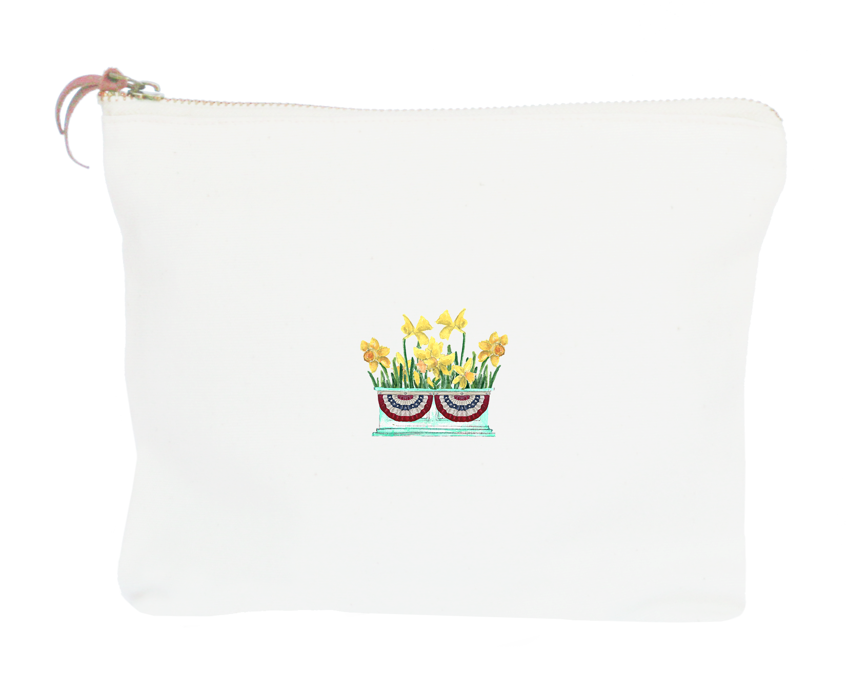 daffodils in flower box with patriotic bunting zipper pouch