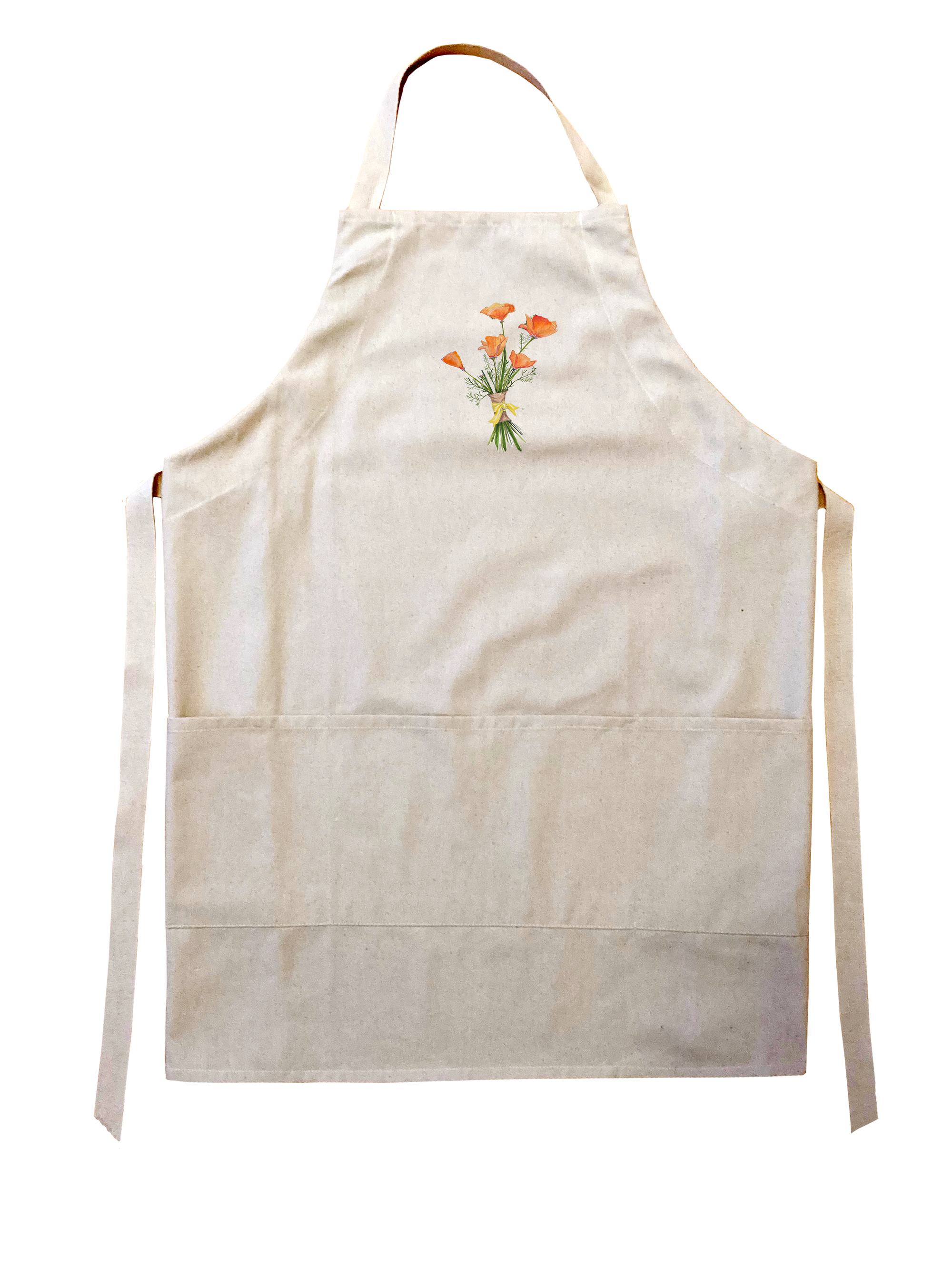 orange poppies with yellow bow apron