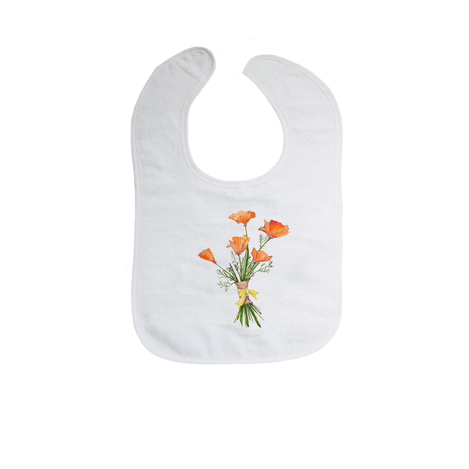 orange poppies with yellow bow bib