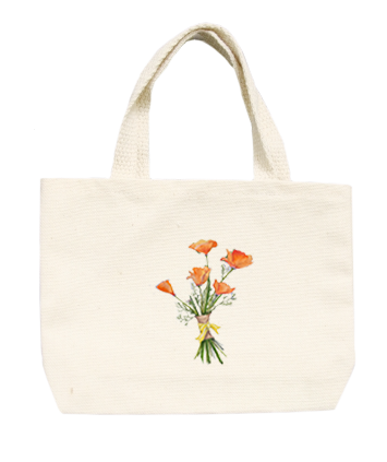 orange poppies with yellow bow small tote