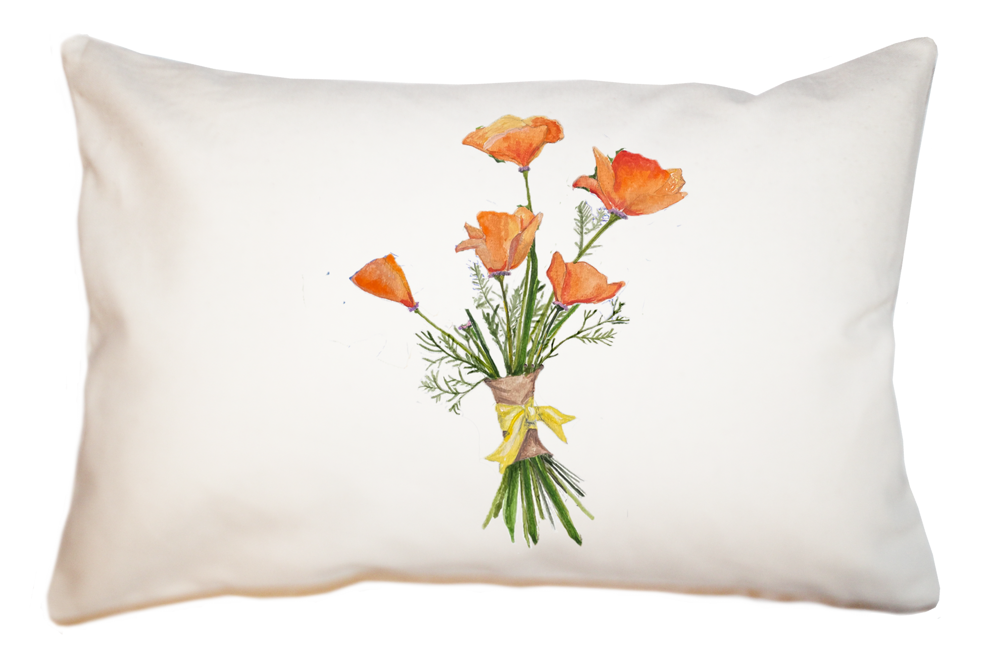orange poppies with yellow bow large rectangle pillow