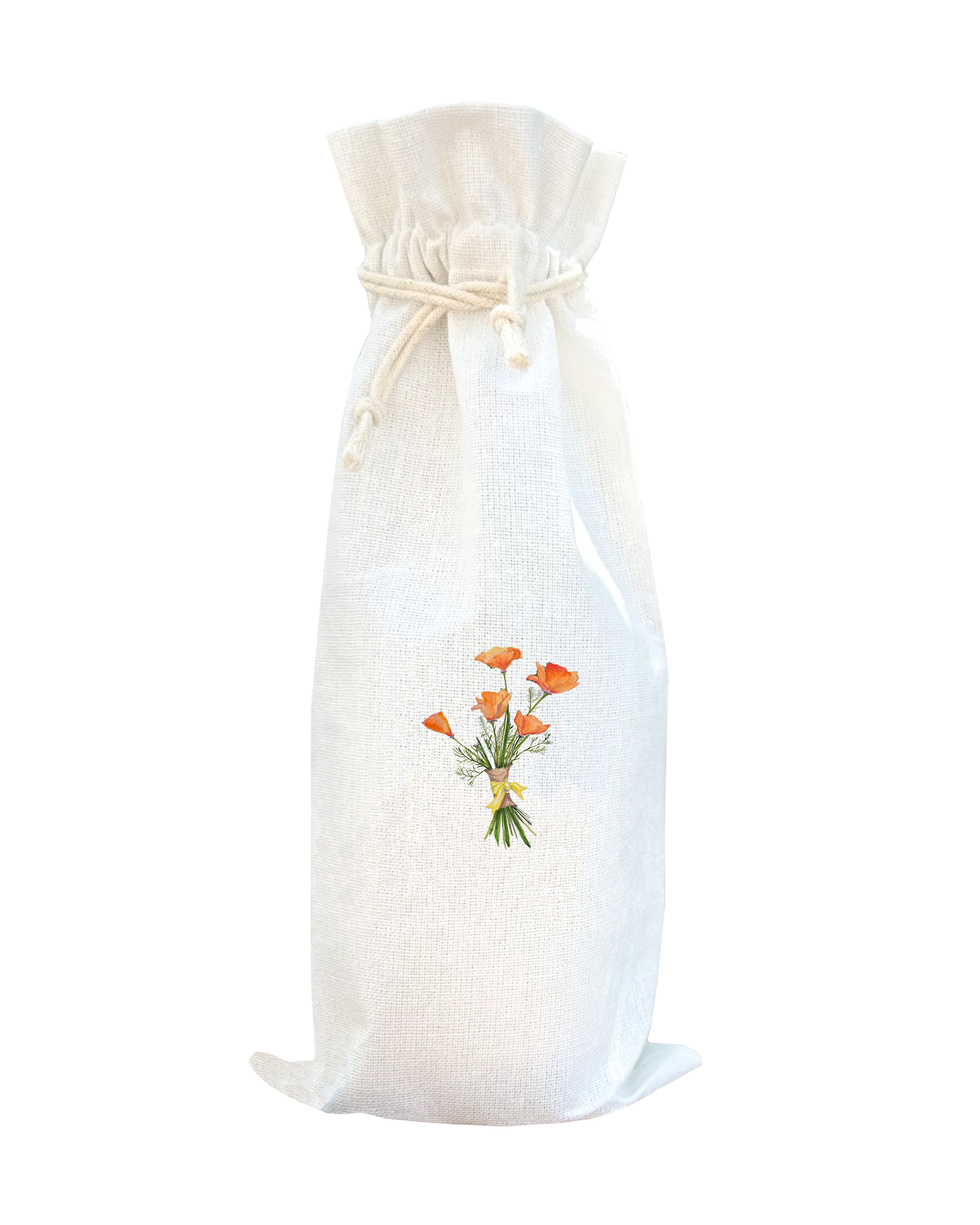 orange poppies with yellow bow wine bag