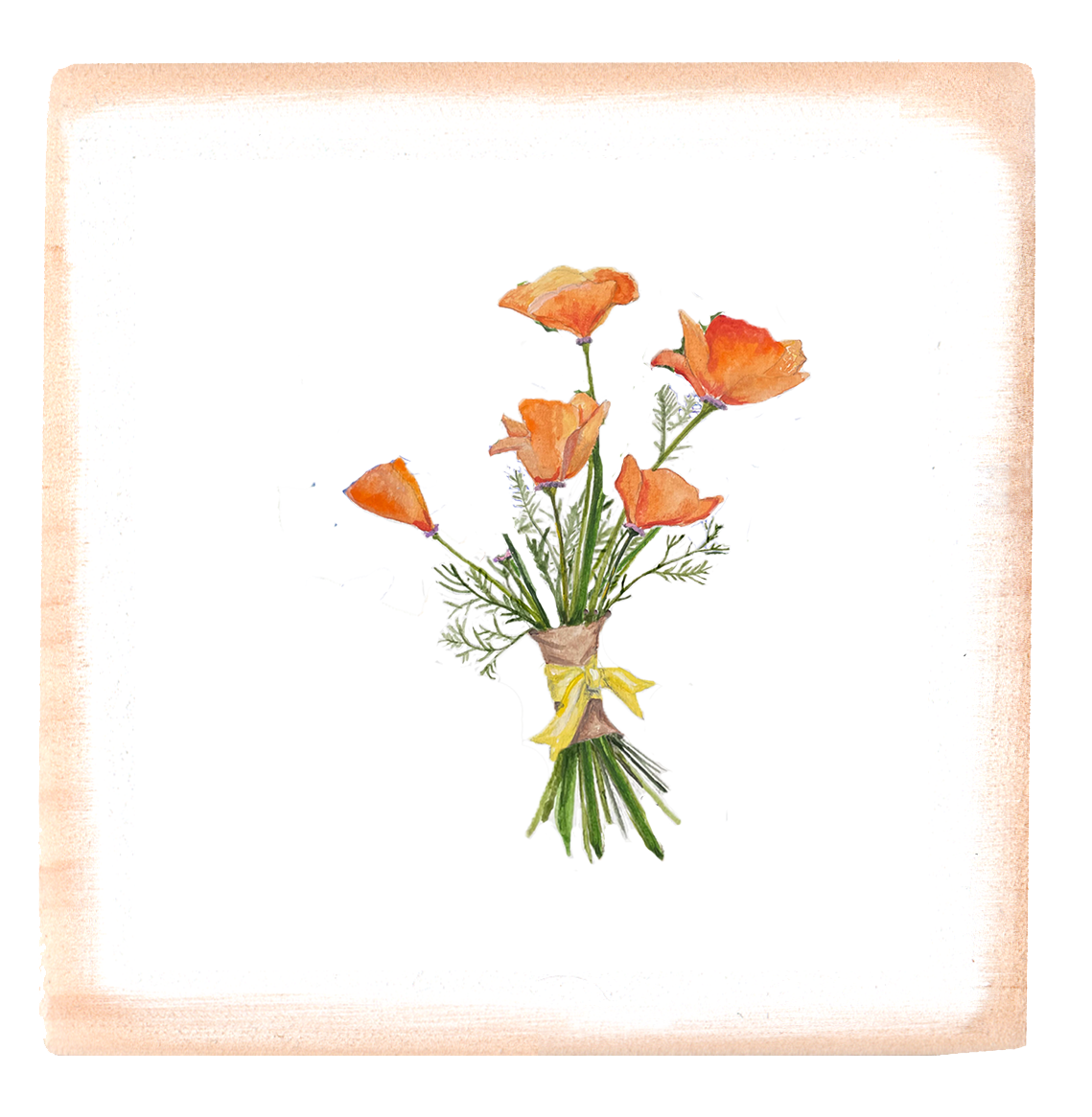 orange poppies with yellow bow square block