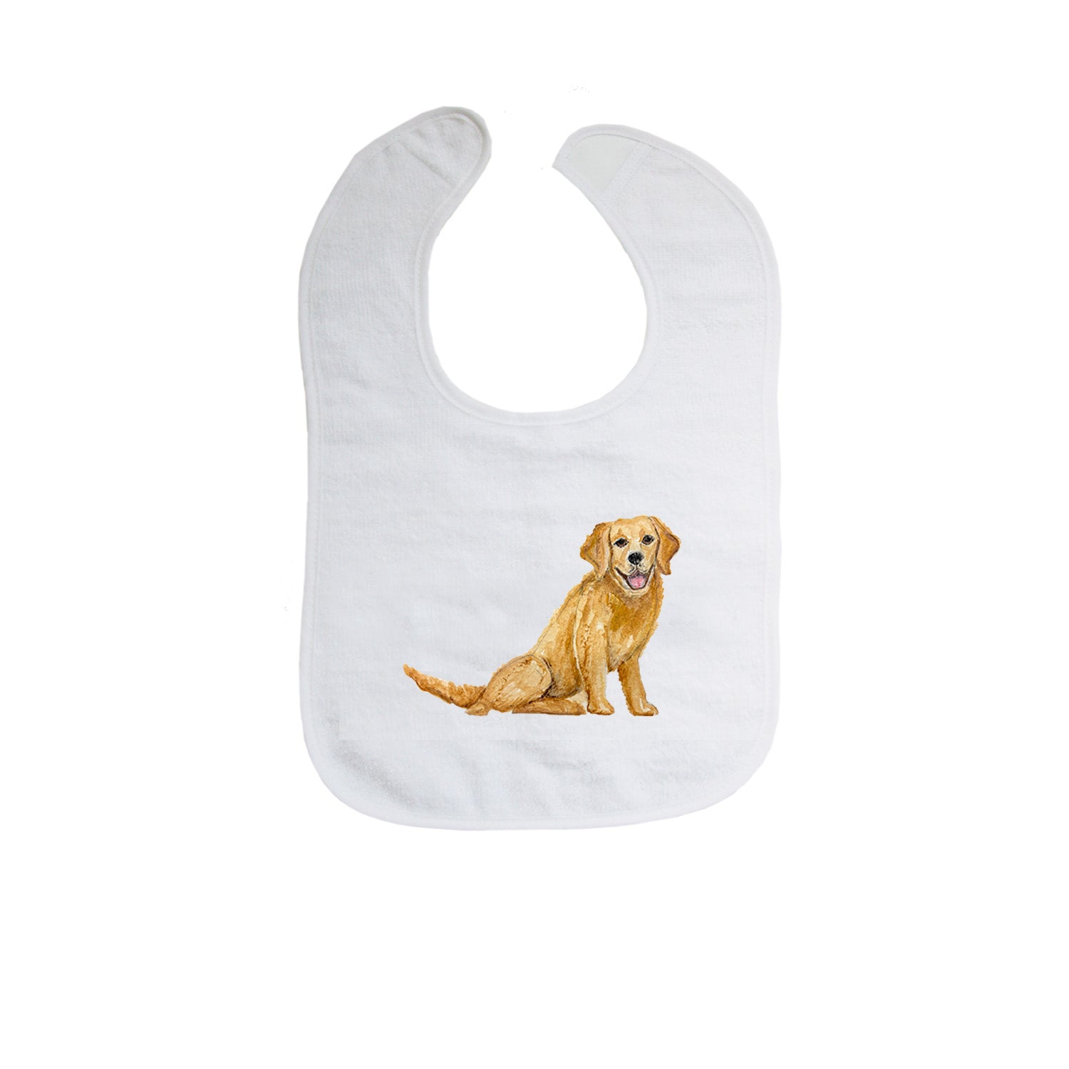 smiling golden retriever sitting bib
