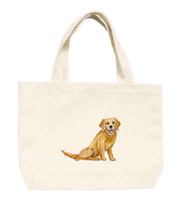 smiling golden retriever sitting small tote