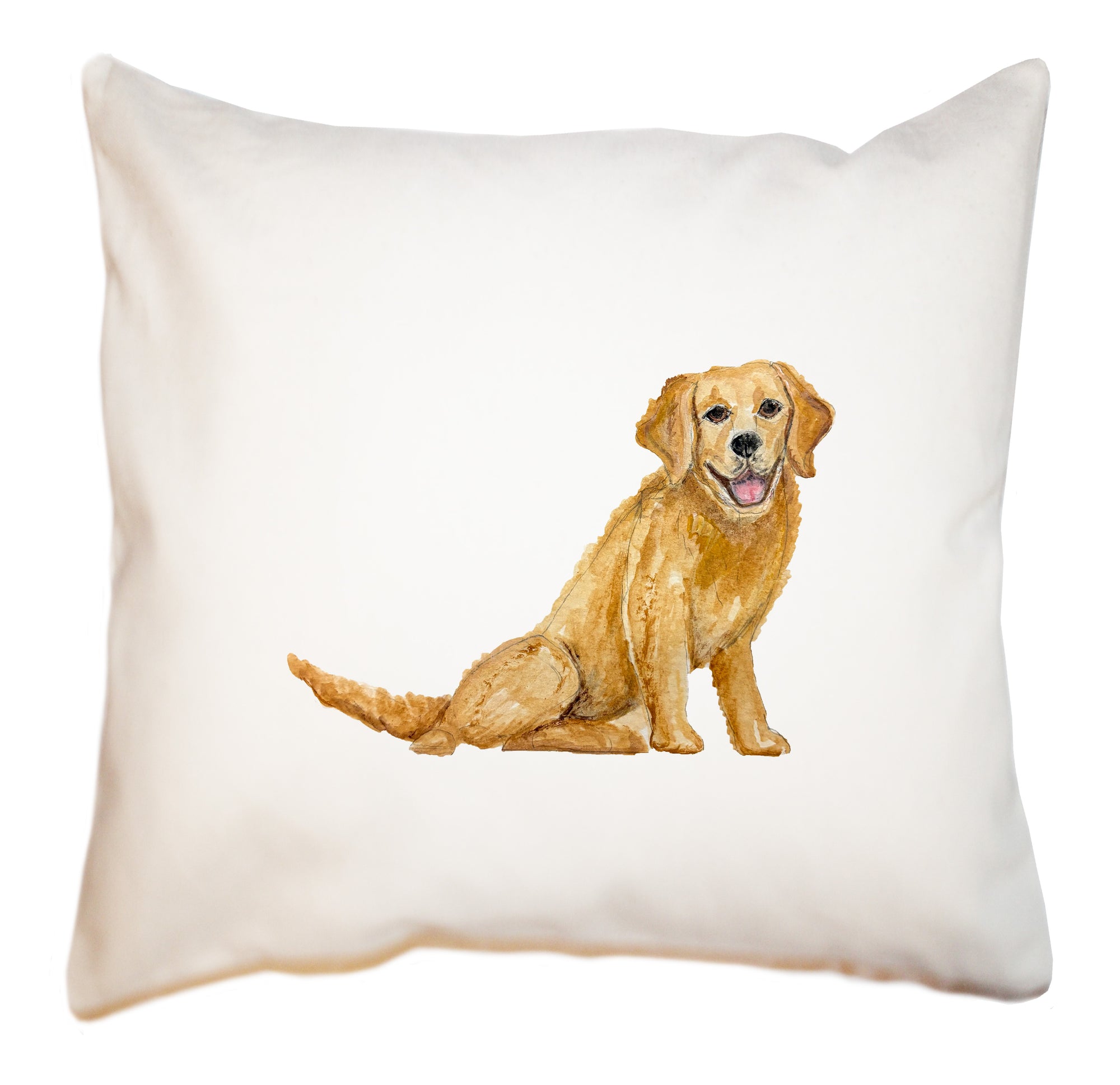 smiling golden retriever sitting square pillow