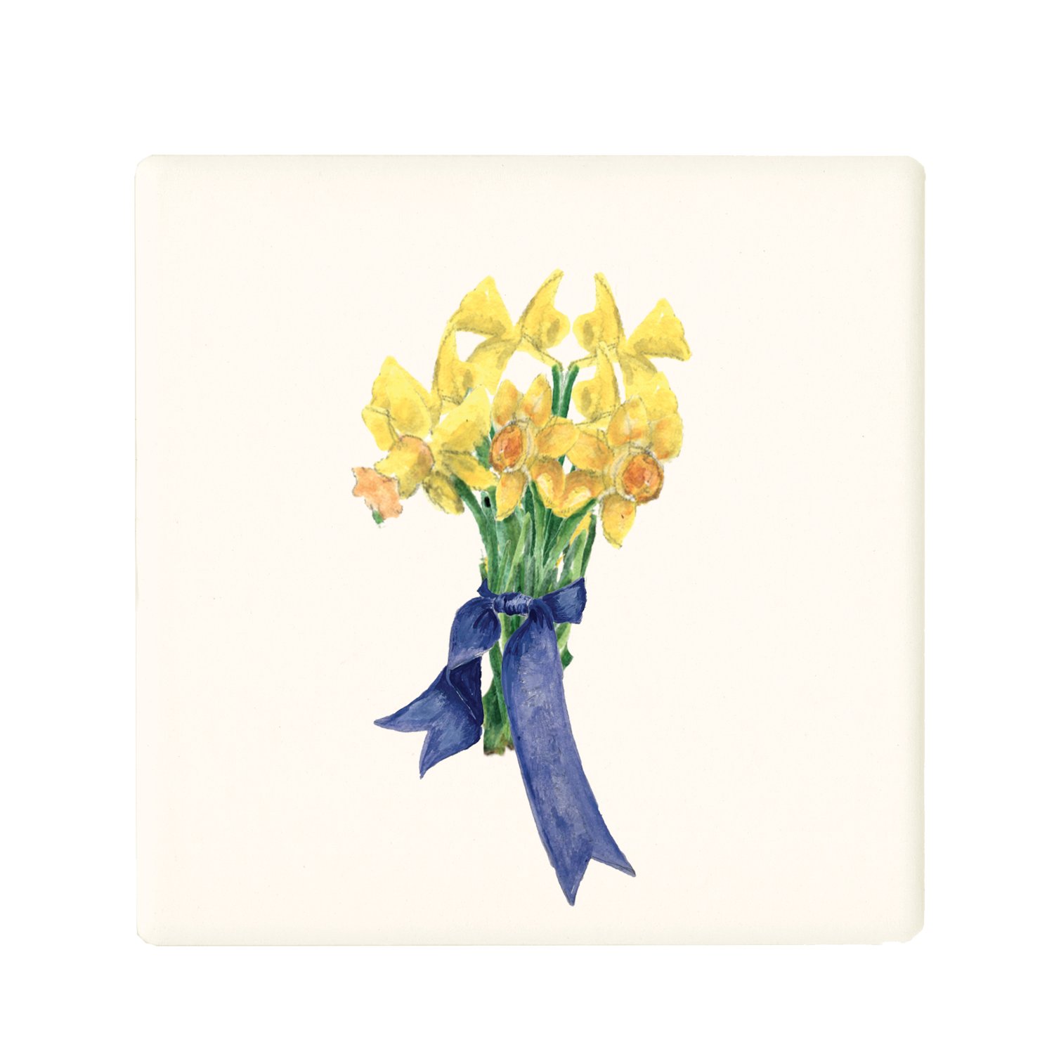 daffodils with blue ribbon coaster