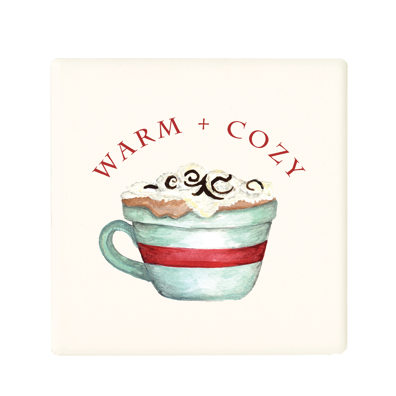 warm and cozy cocoa cup coaster