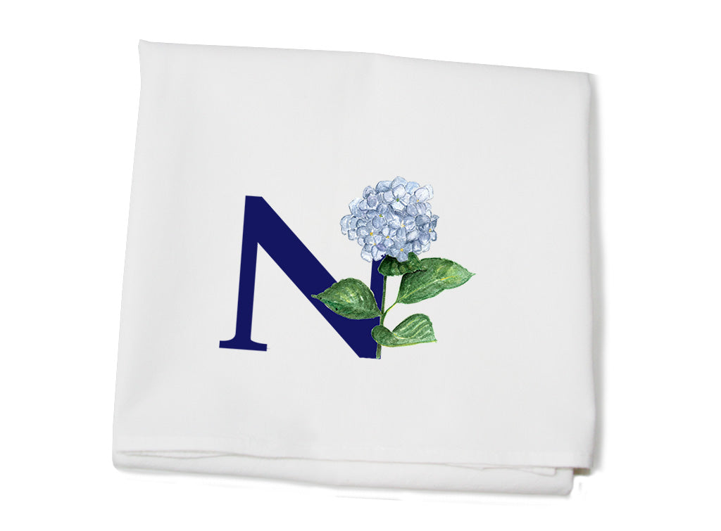nautical n with hydrangea flour sack towel