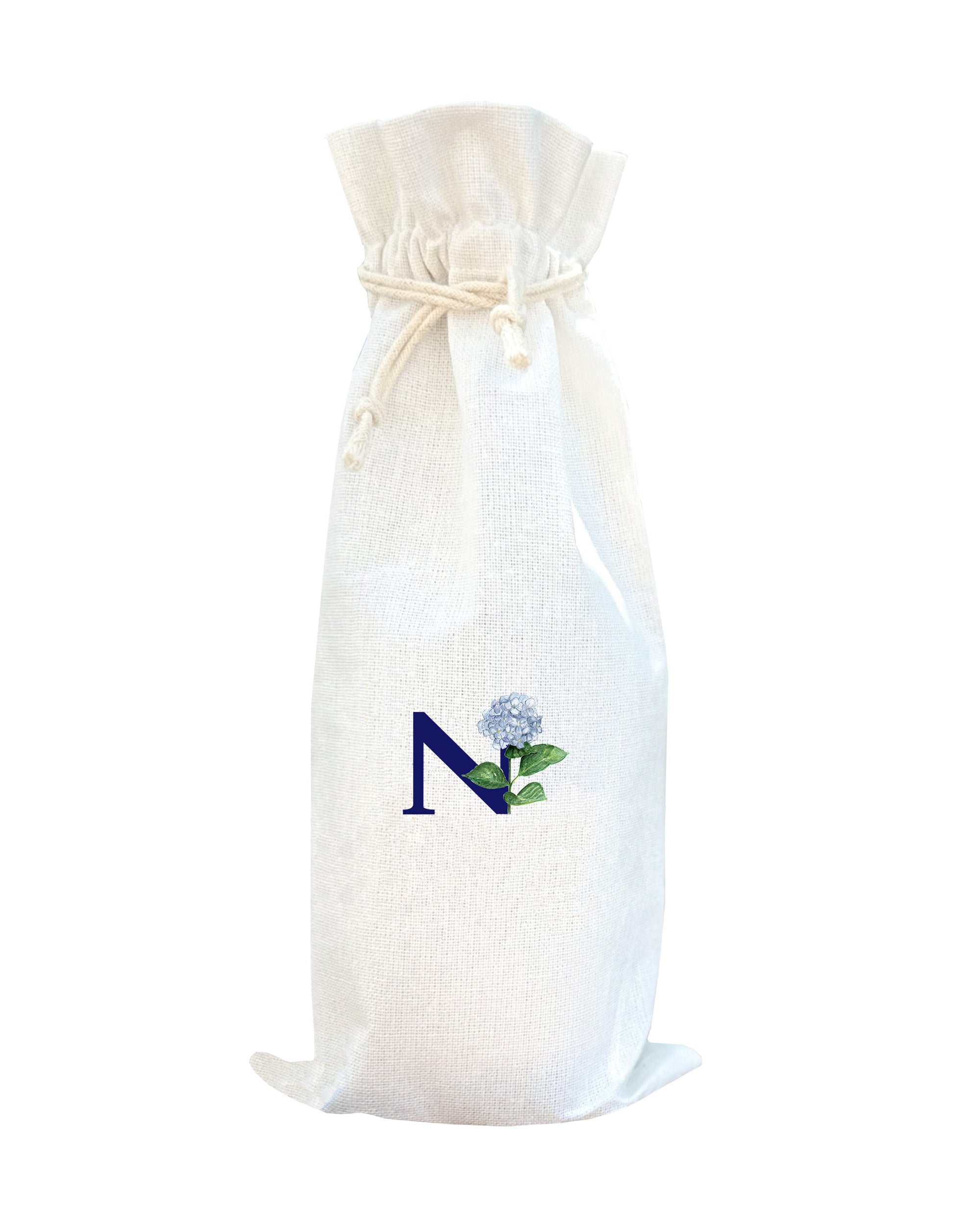 nautical n with hydrangea wine bag