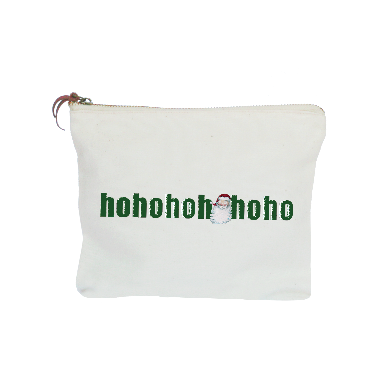 santa face ho ho ho green text zipper pouch