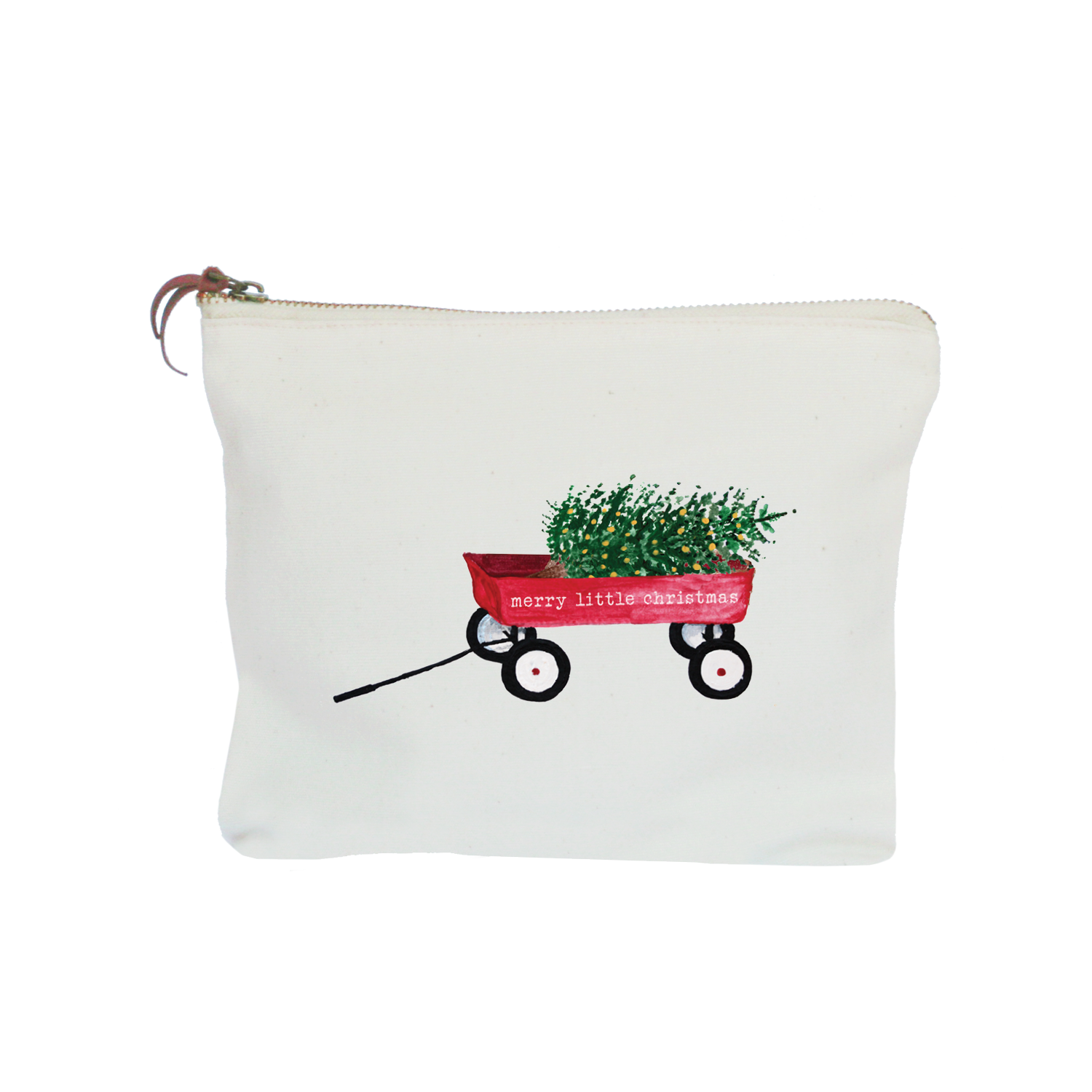 red wagon with tree and text zipper pouch