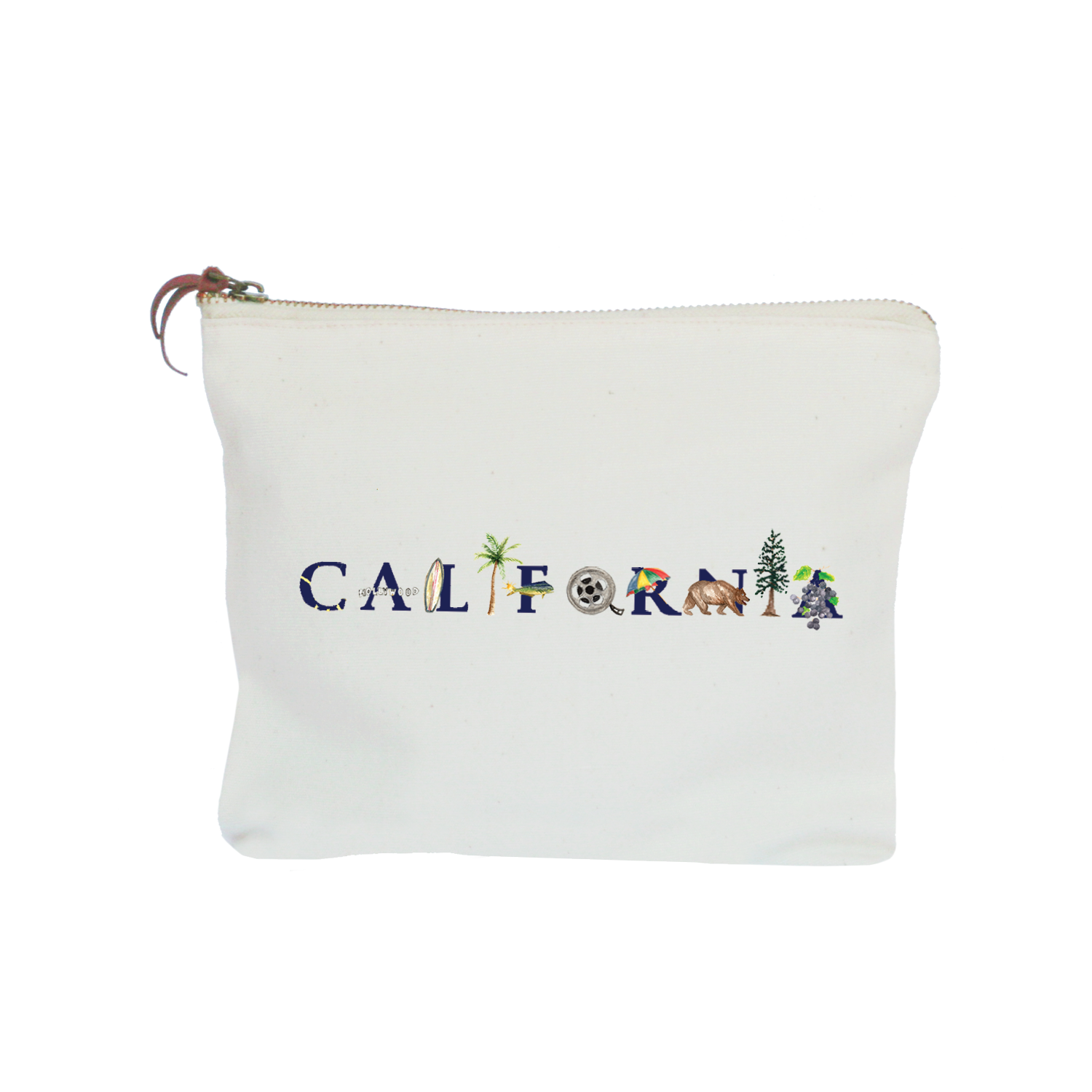 california blue font zipper pouch