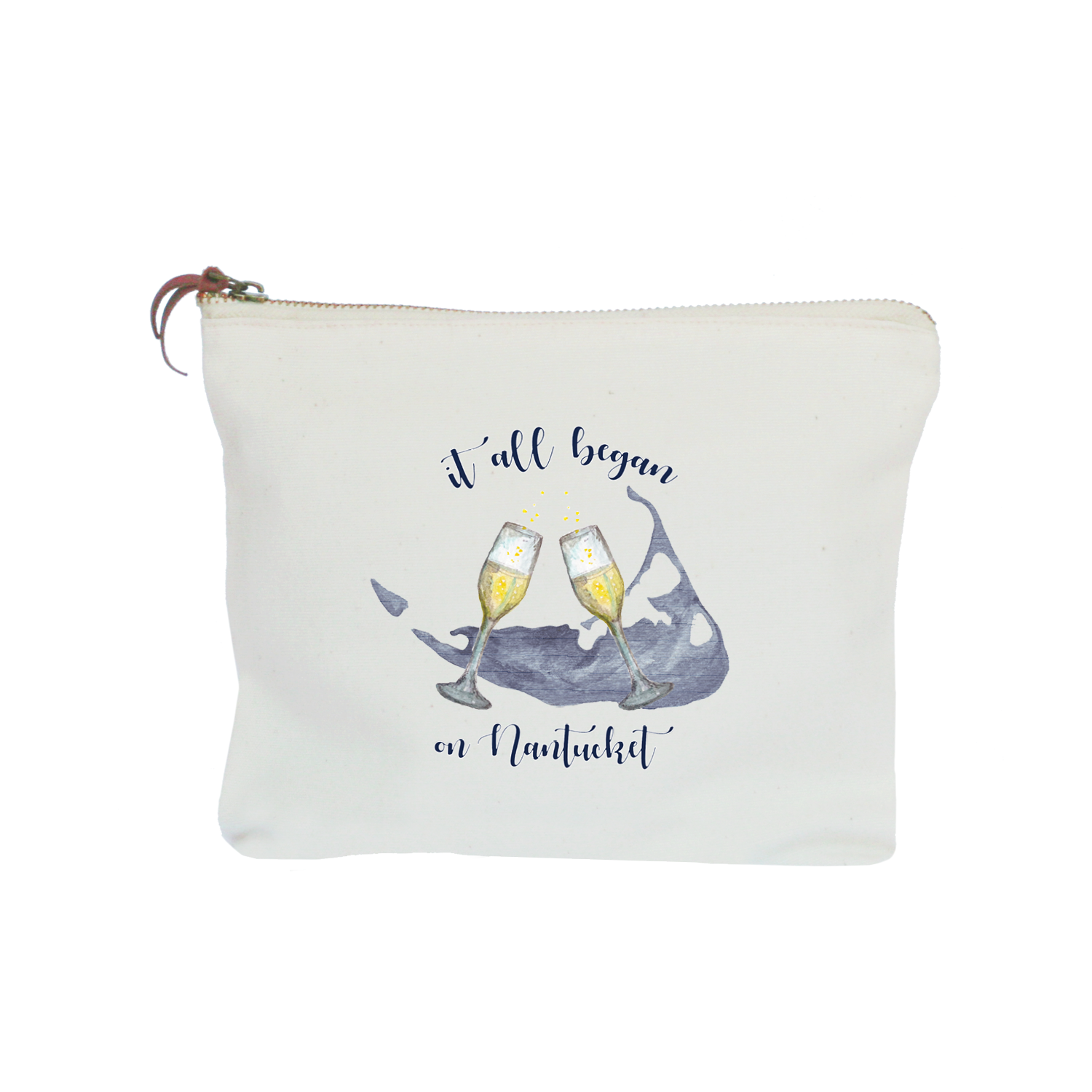 it all began on nantucket with map zipper pouch
