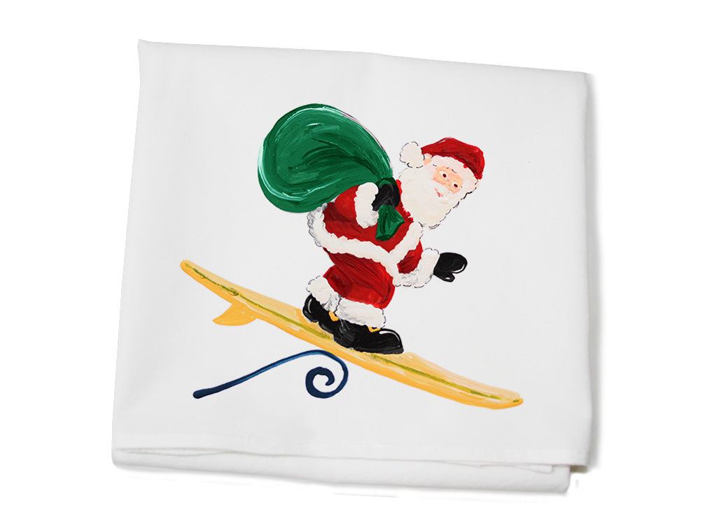 surfing santa flour sack towel