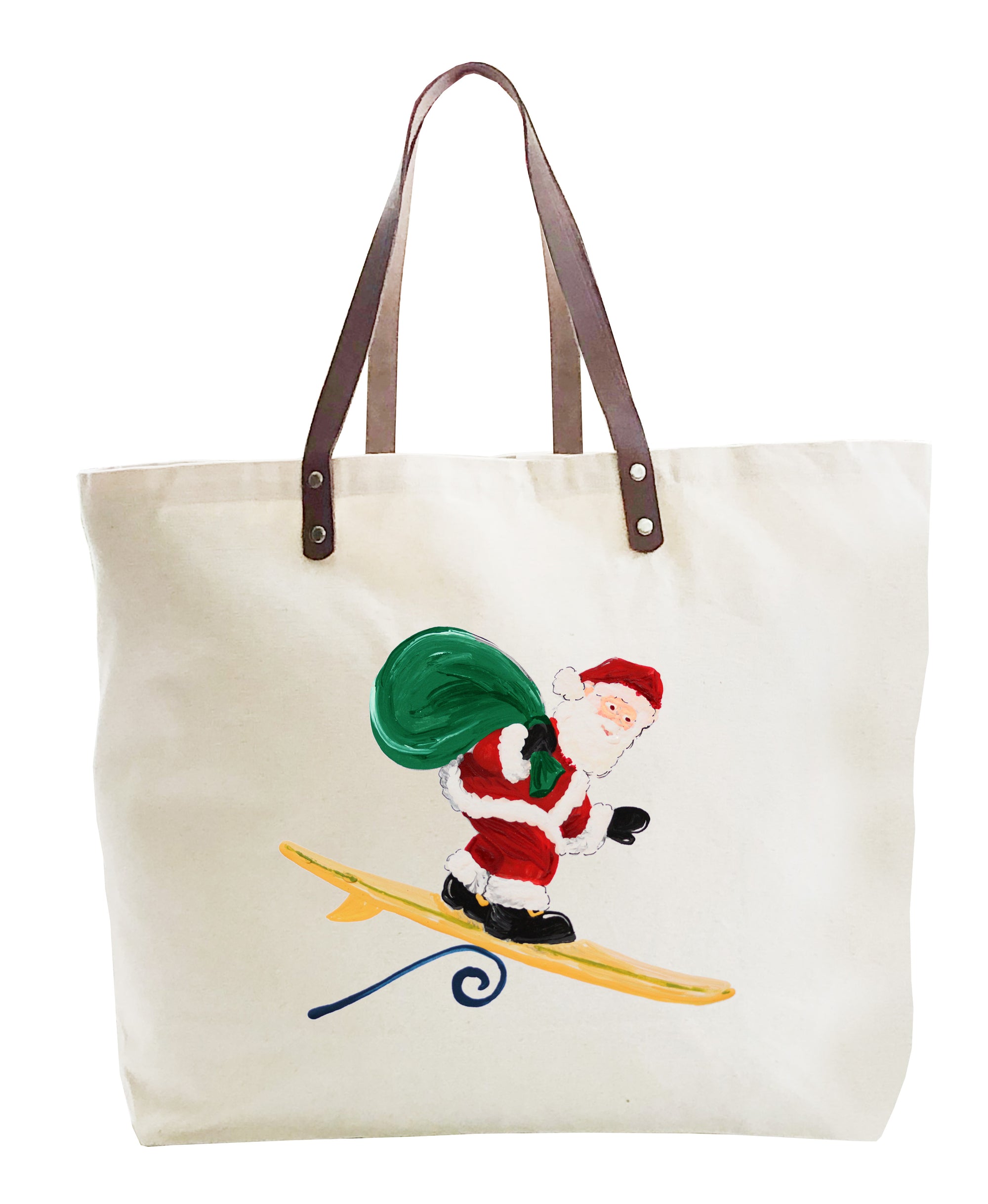surfing santa large tote
