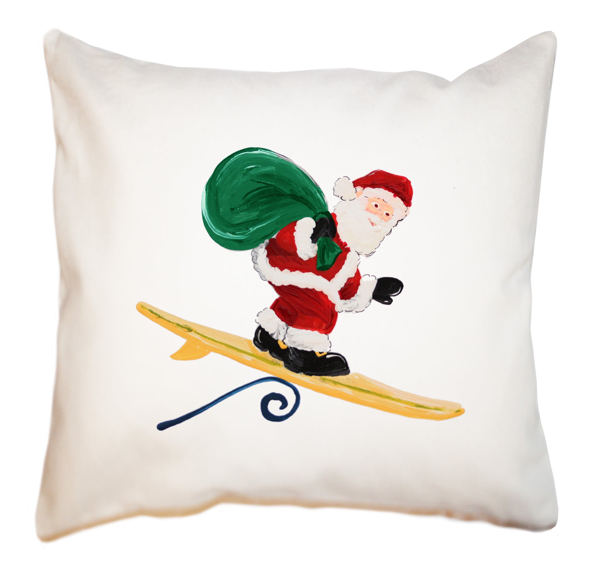 surfing santa square pillow