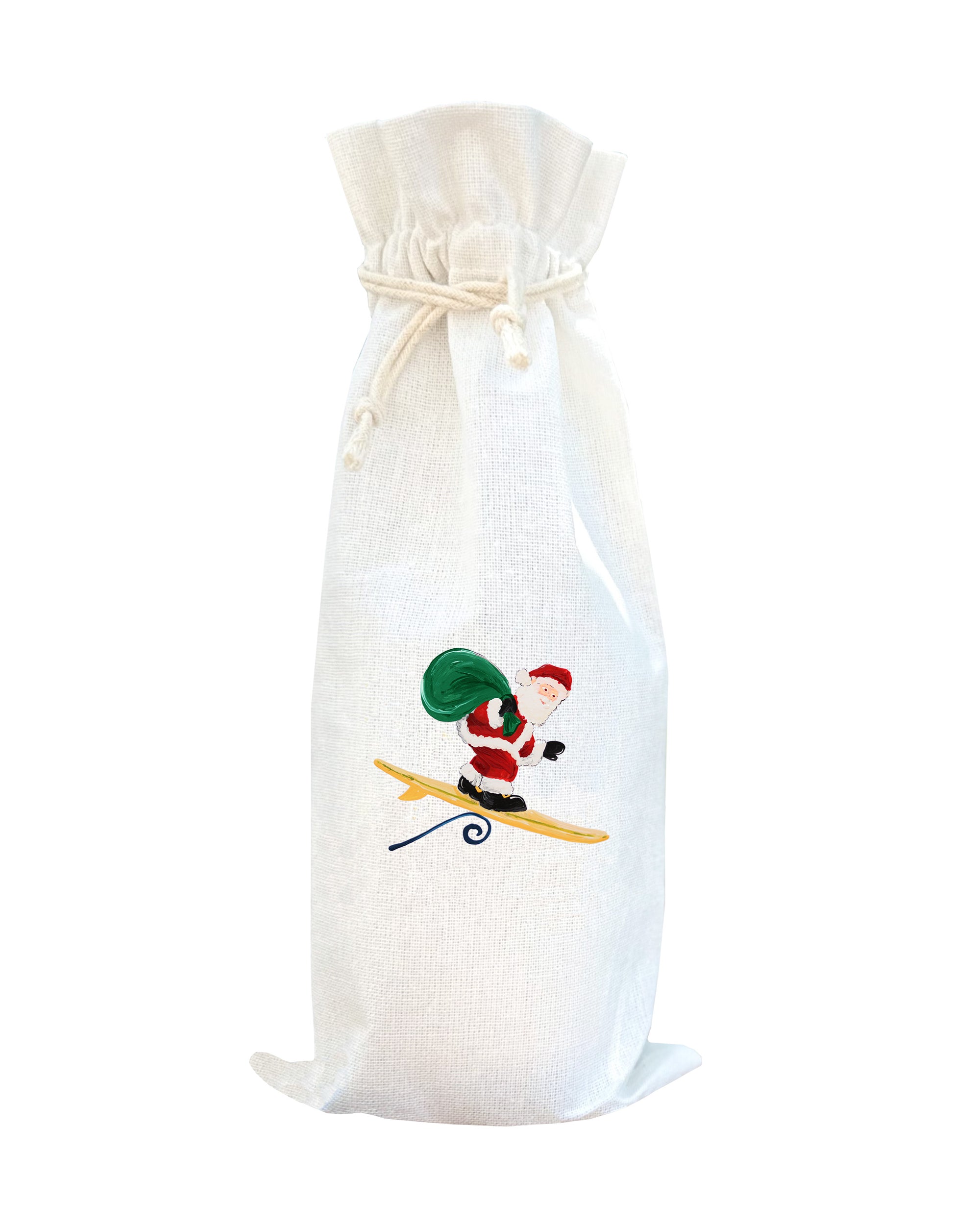 surfing santa wine bag