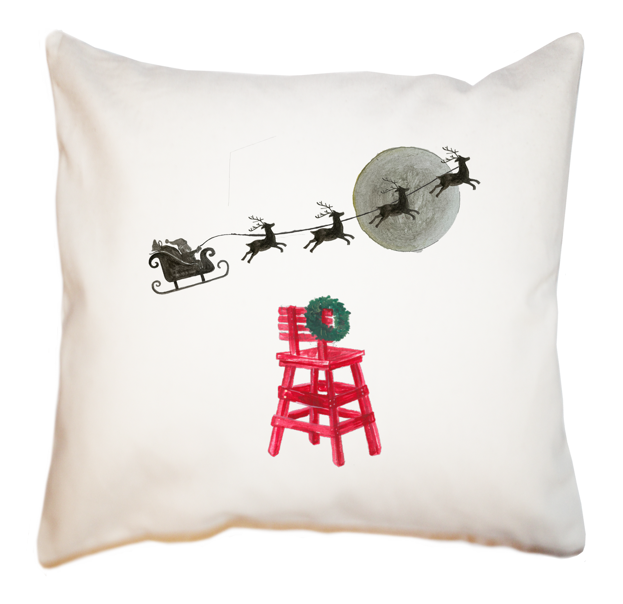 santa sleigh and red lifeguard chair square pillow