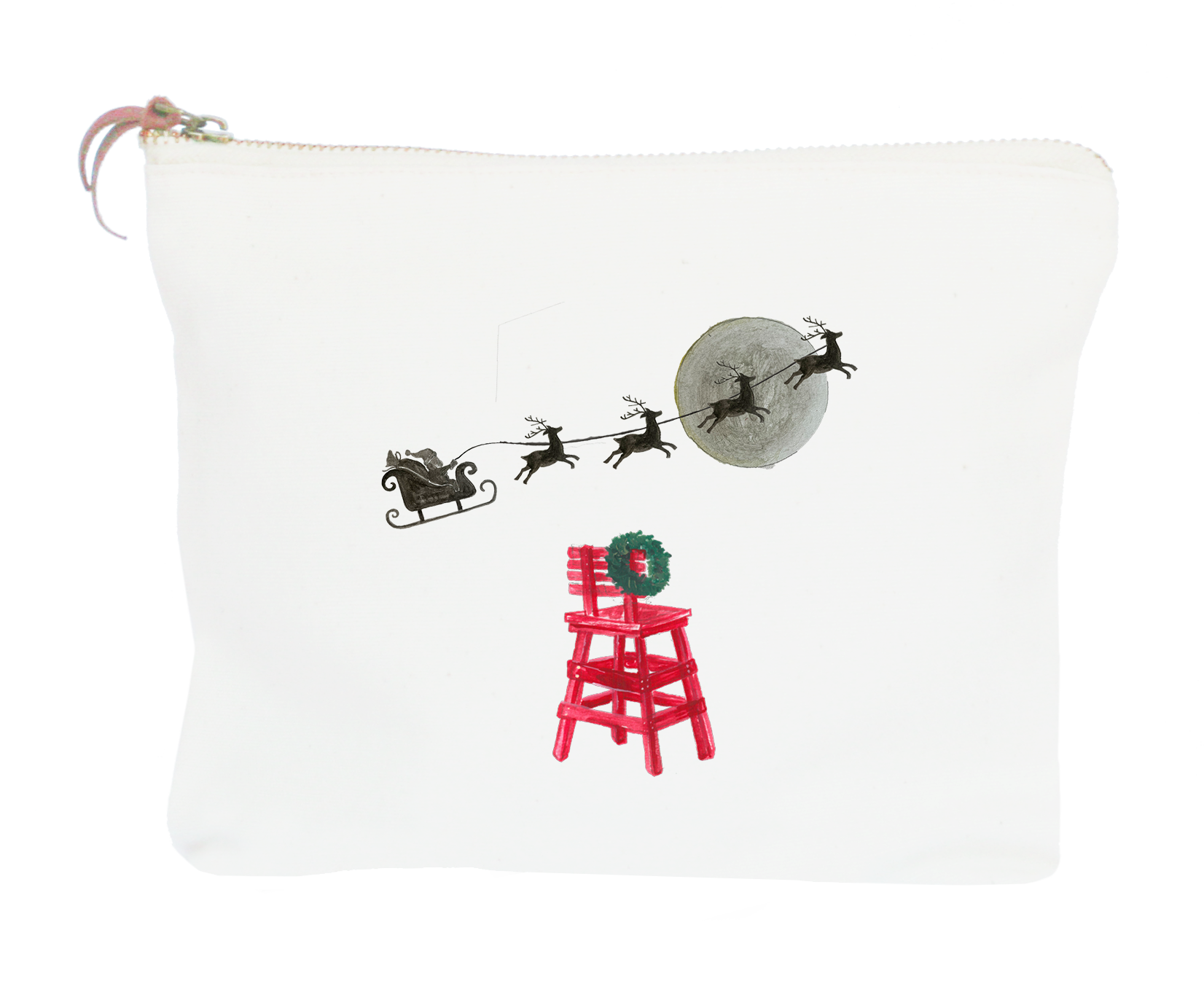 santa sleigh and red lifeguard chair zipper pouch