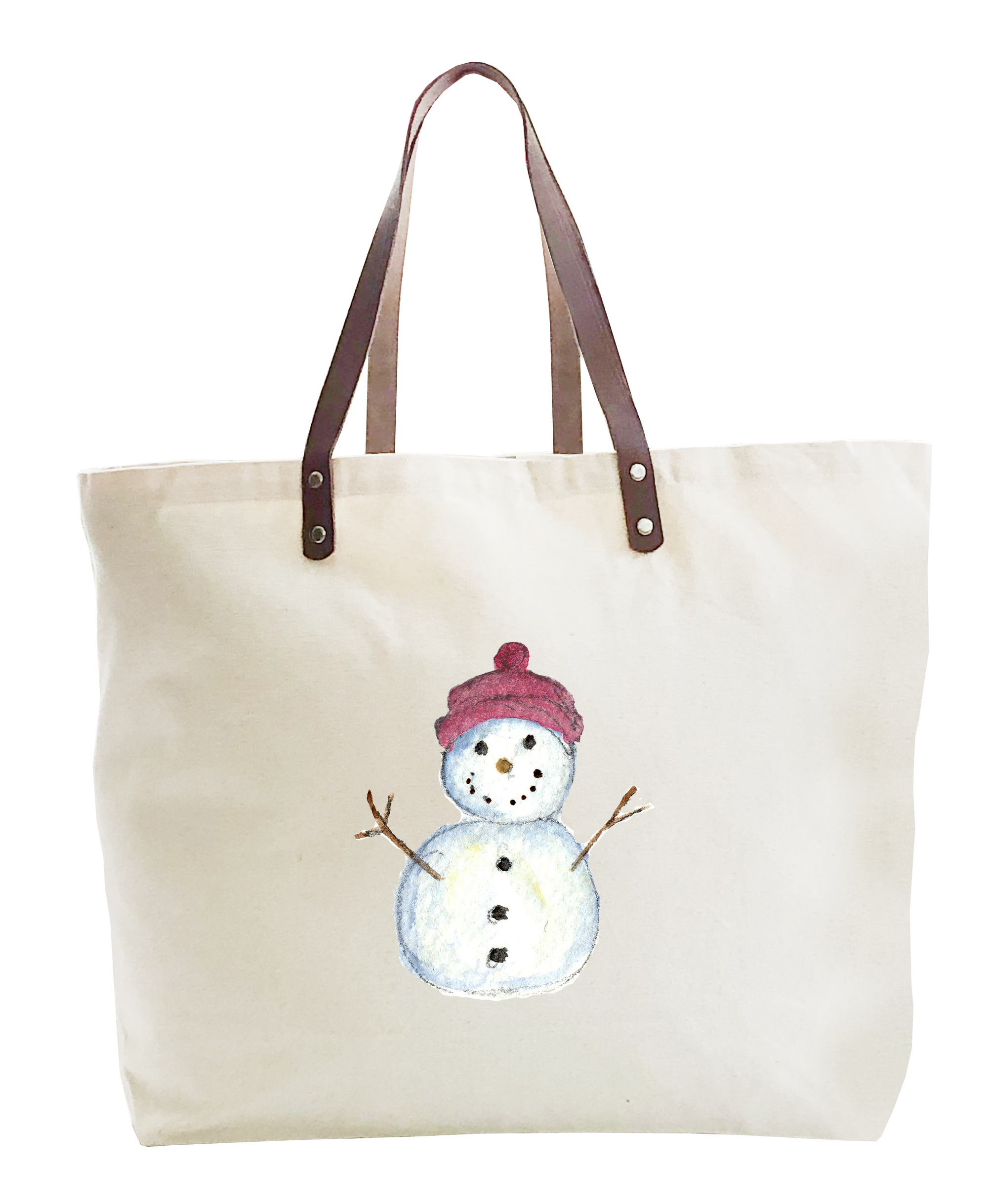 snowman baby with pink hat large tote
