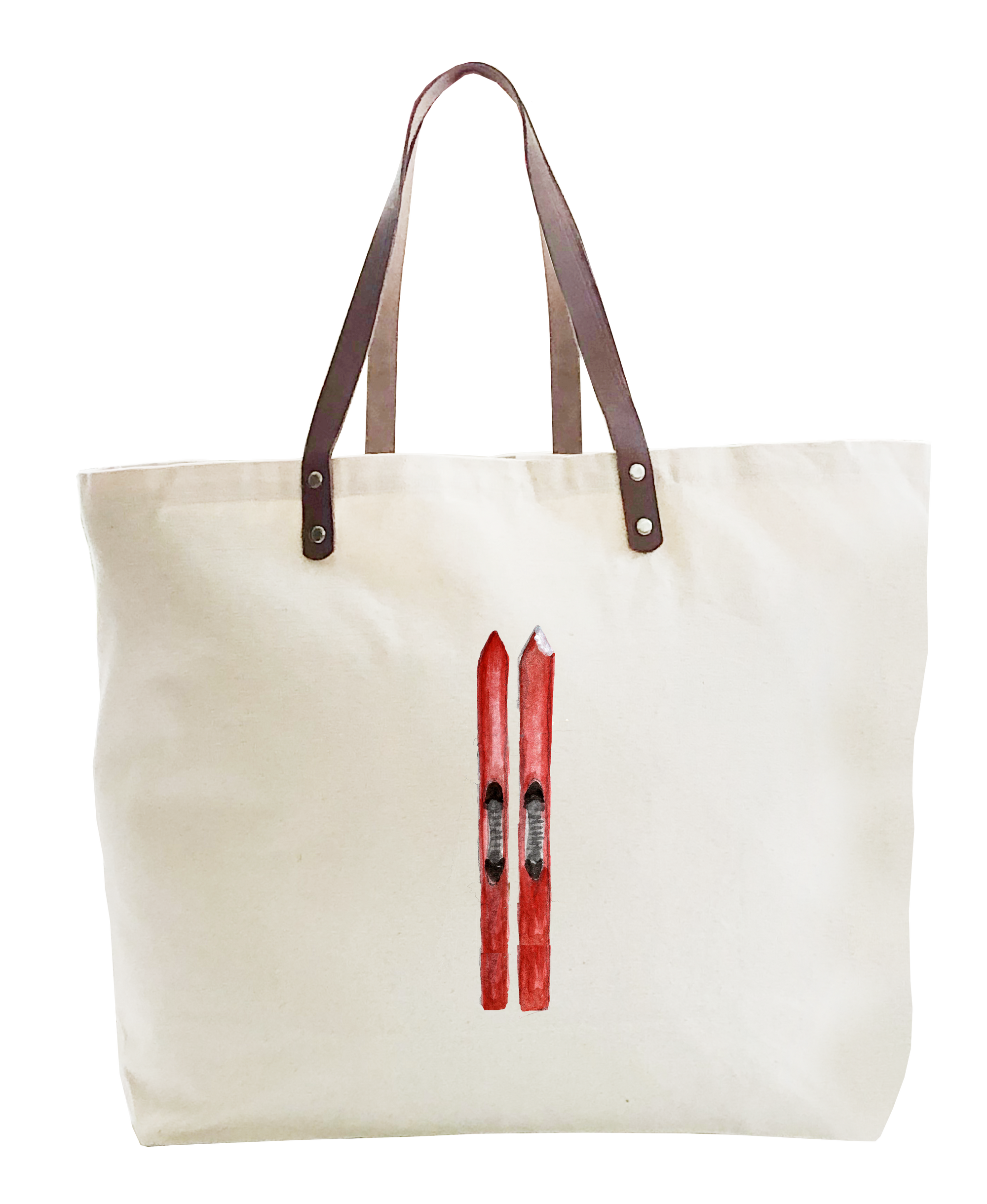 pair of red skis large tote