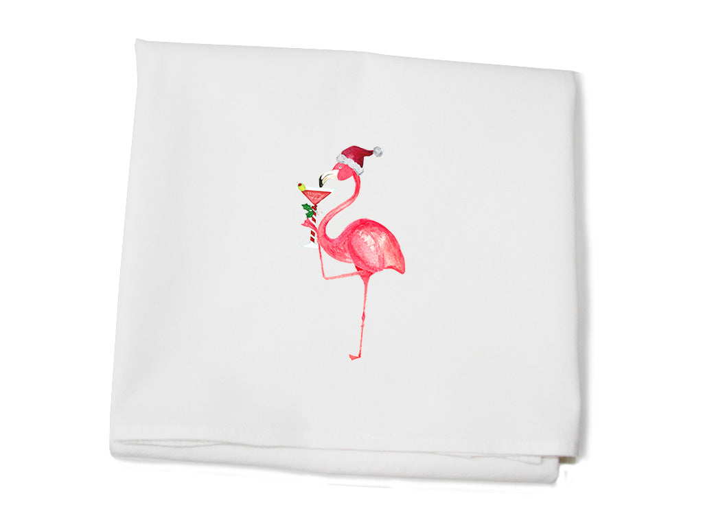 one christmas flamingo with martini flour sack towel