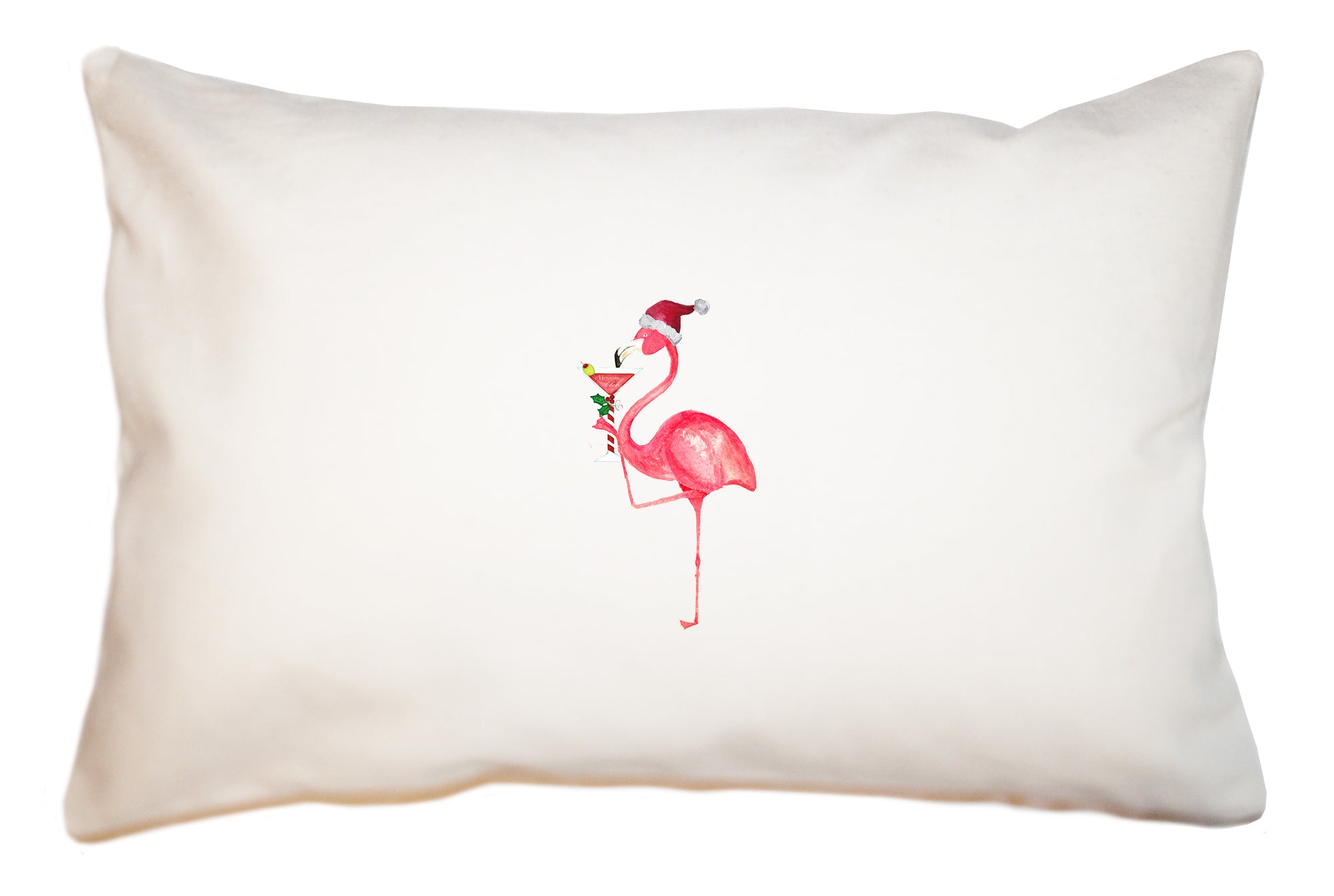 one christmas flamingo with martini large rectangle pillow