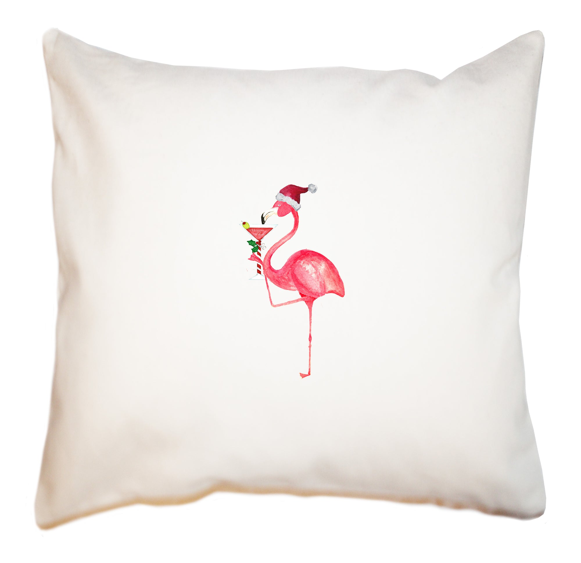 one christmas flamingo with martini square pillow