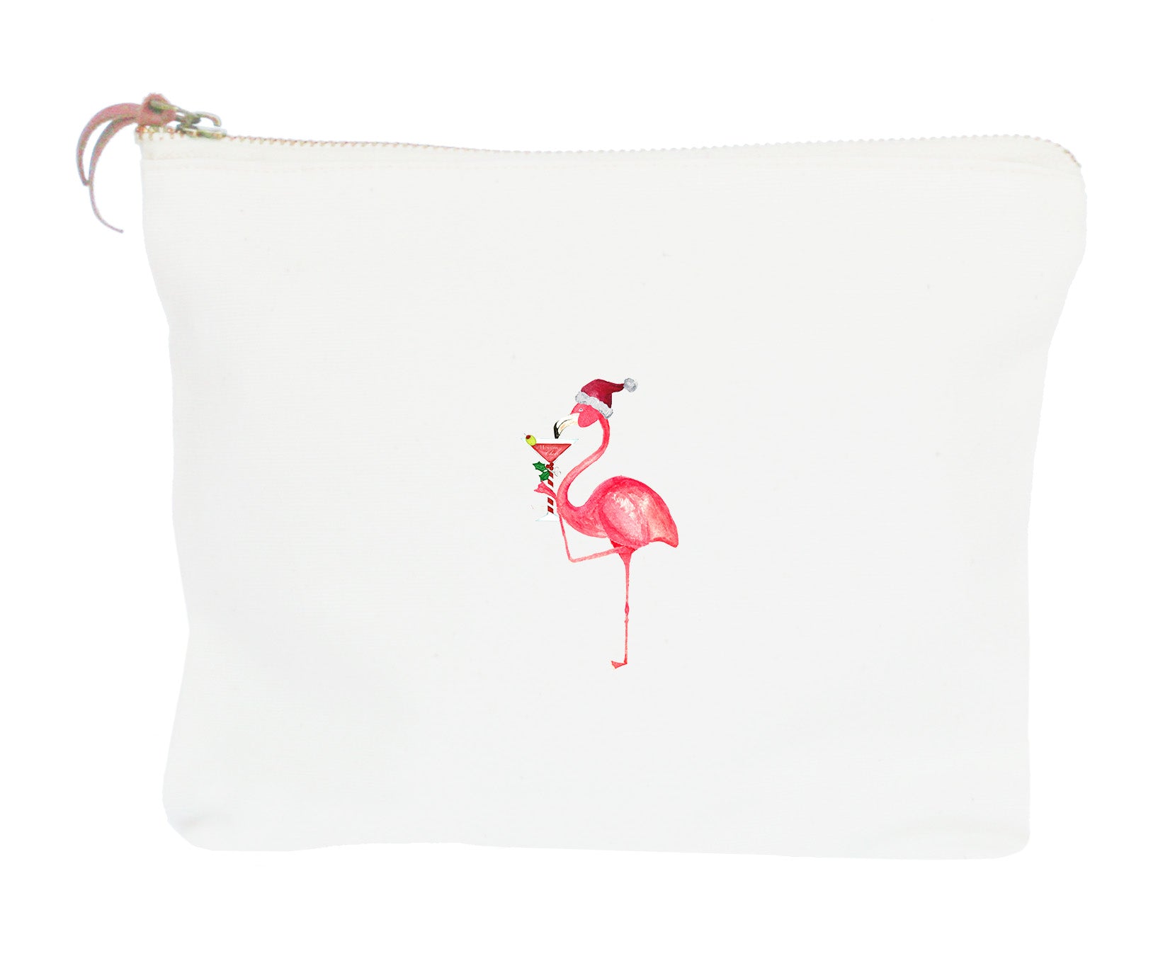 one christmas flamingo with martini zipper pouch