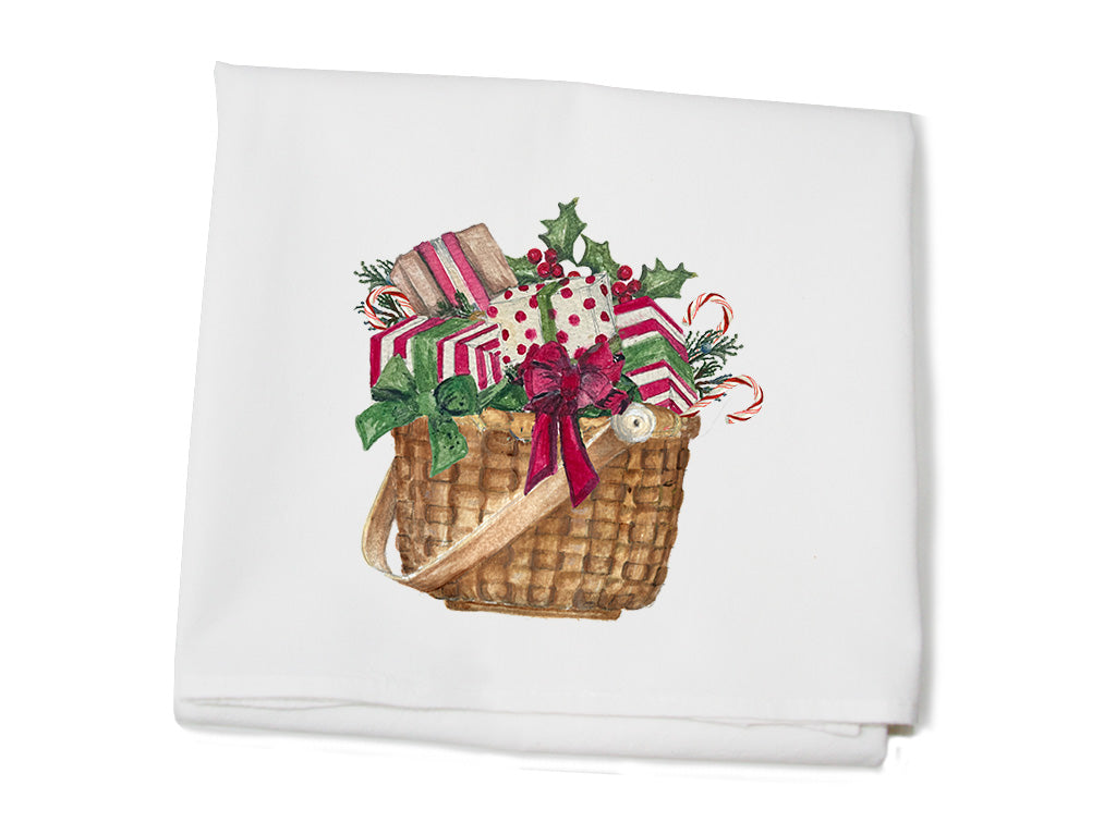 christmas presents in nantucket basket flour sack towel