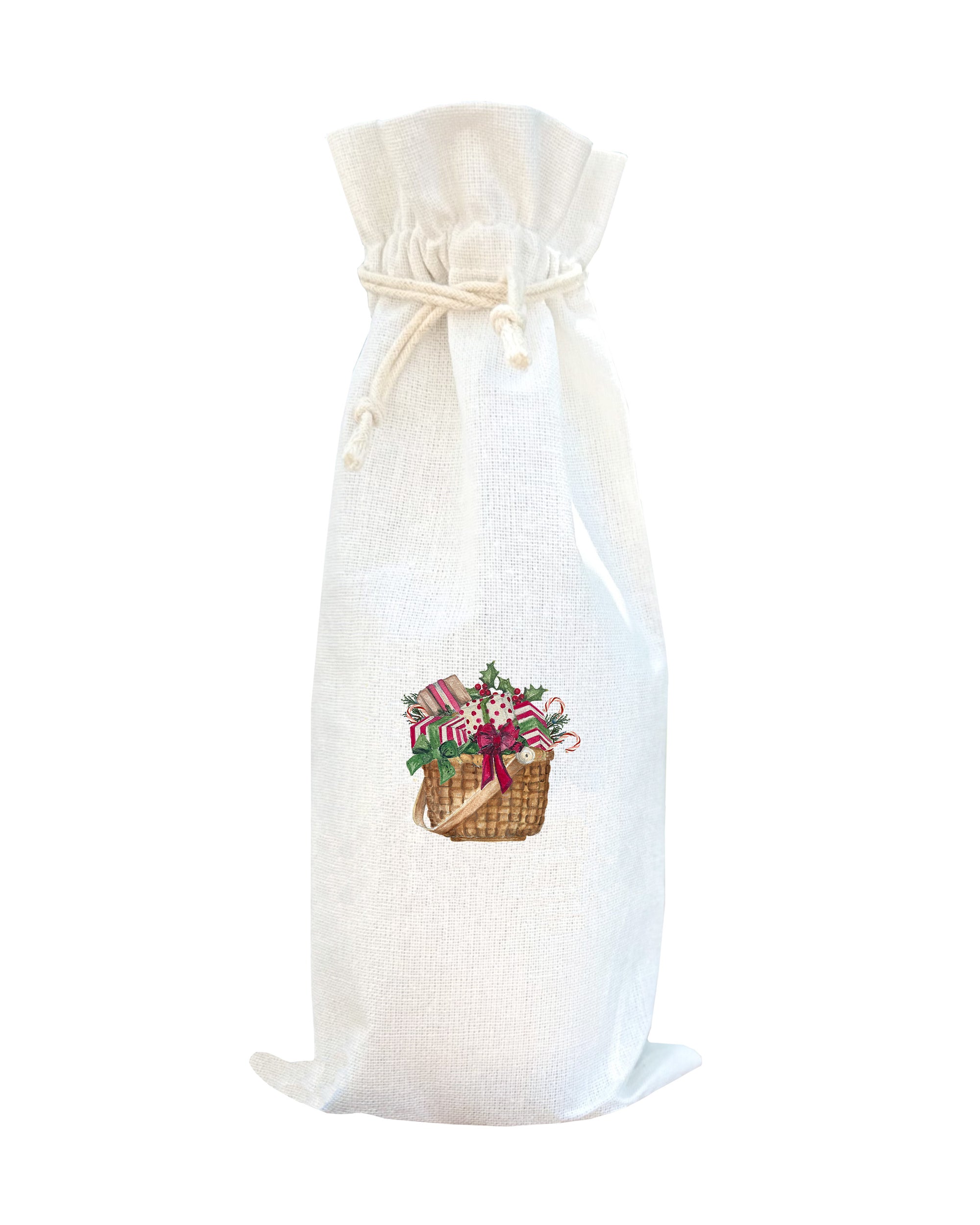 christmas presents in nantucket basket wine bag