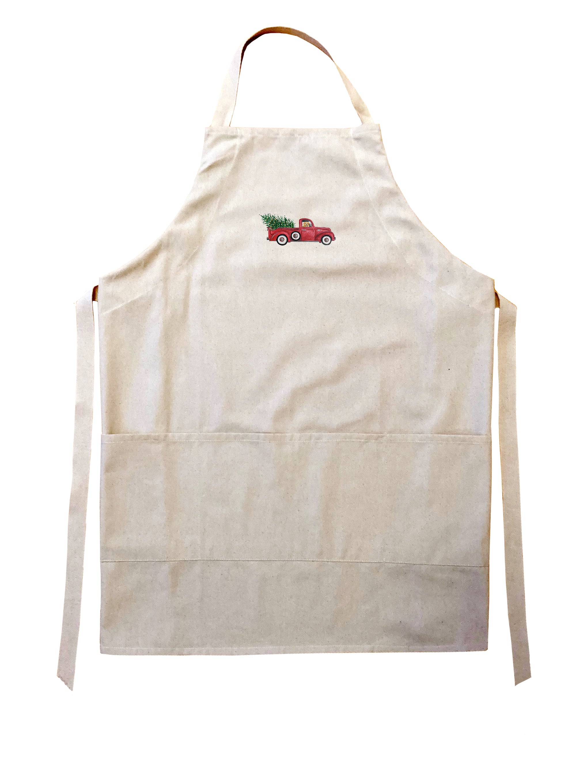 red truck with tree golden retriever apron