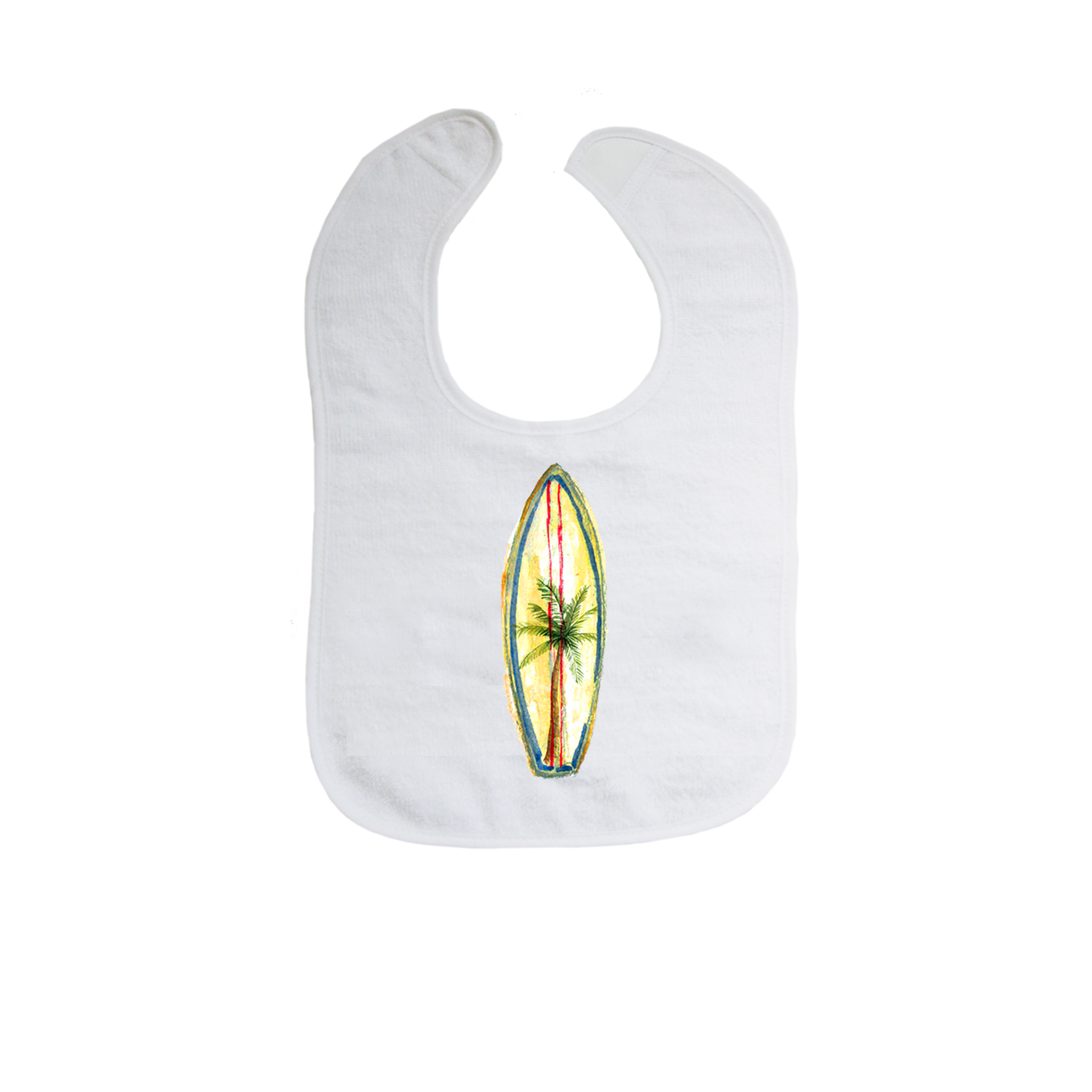 surf yellow palm tree bib