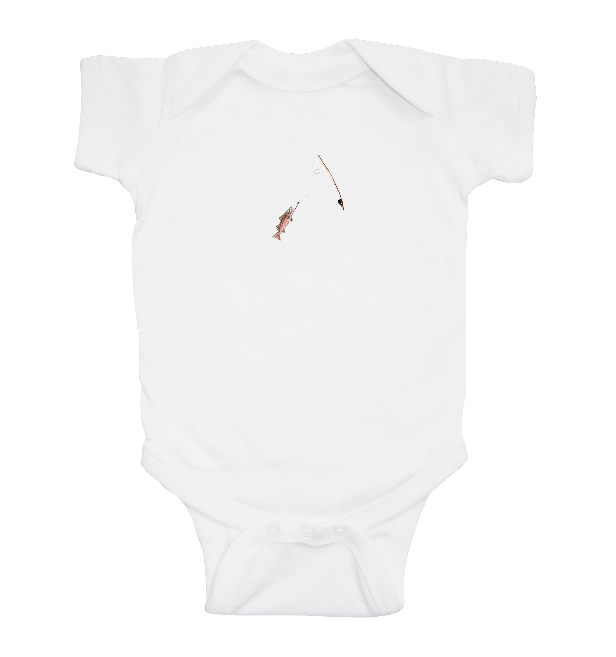 fishing rod and rainbow trout baby snap up short sleeve