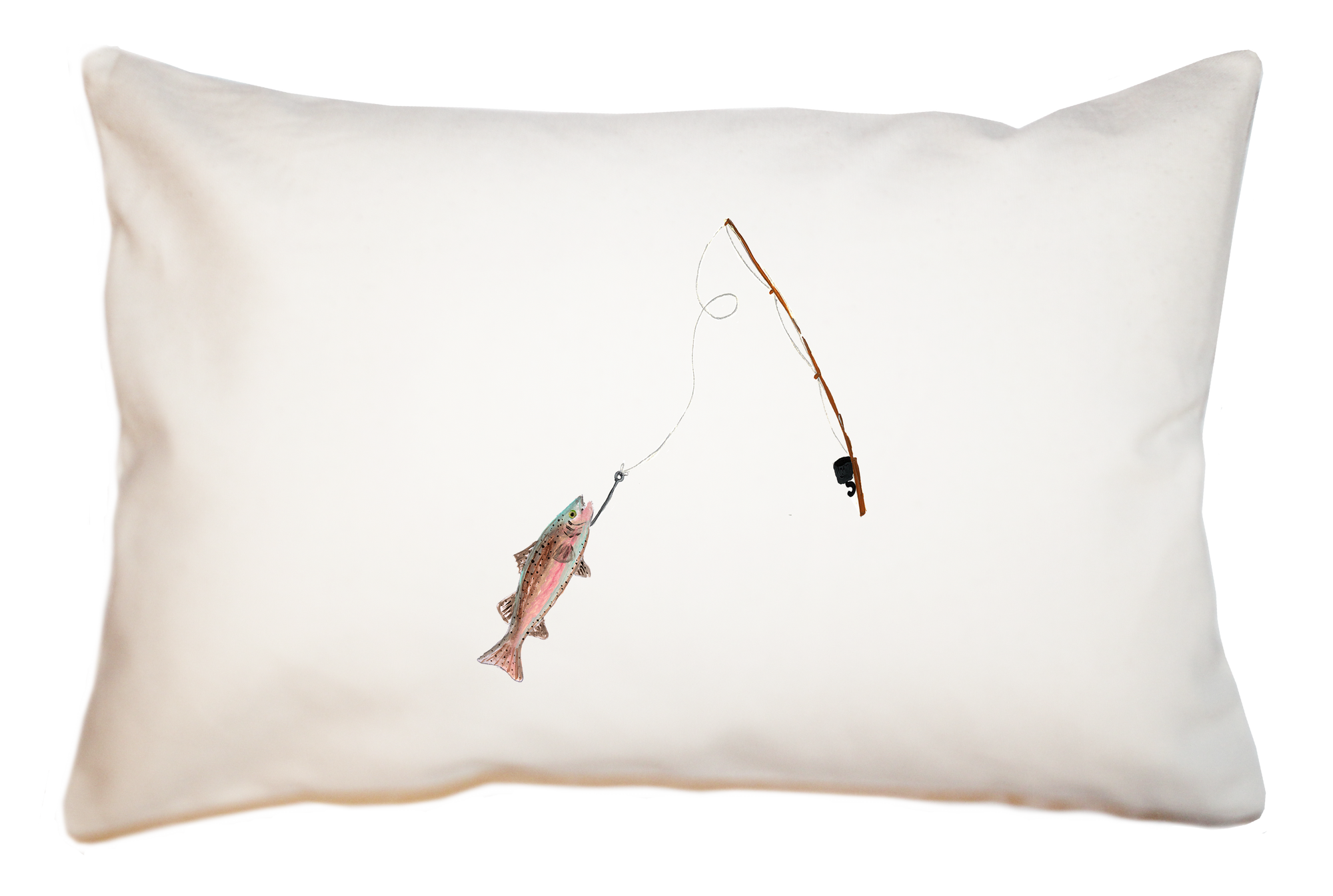 fishing rod and rainbow trout large rectangle pillow