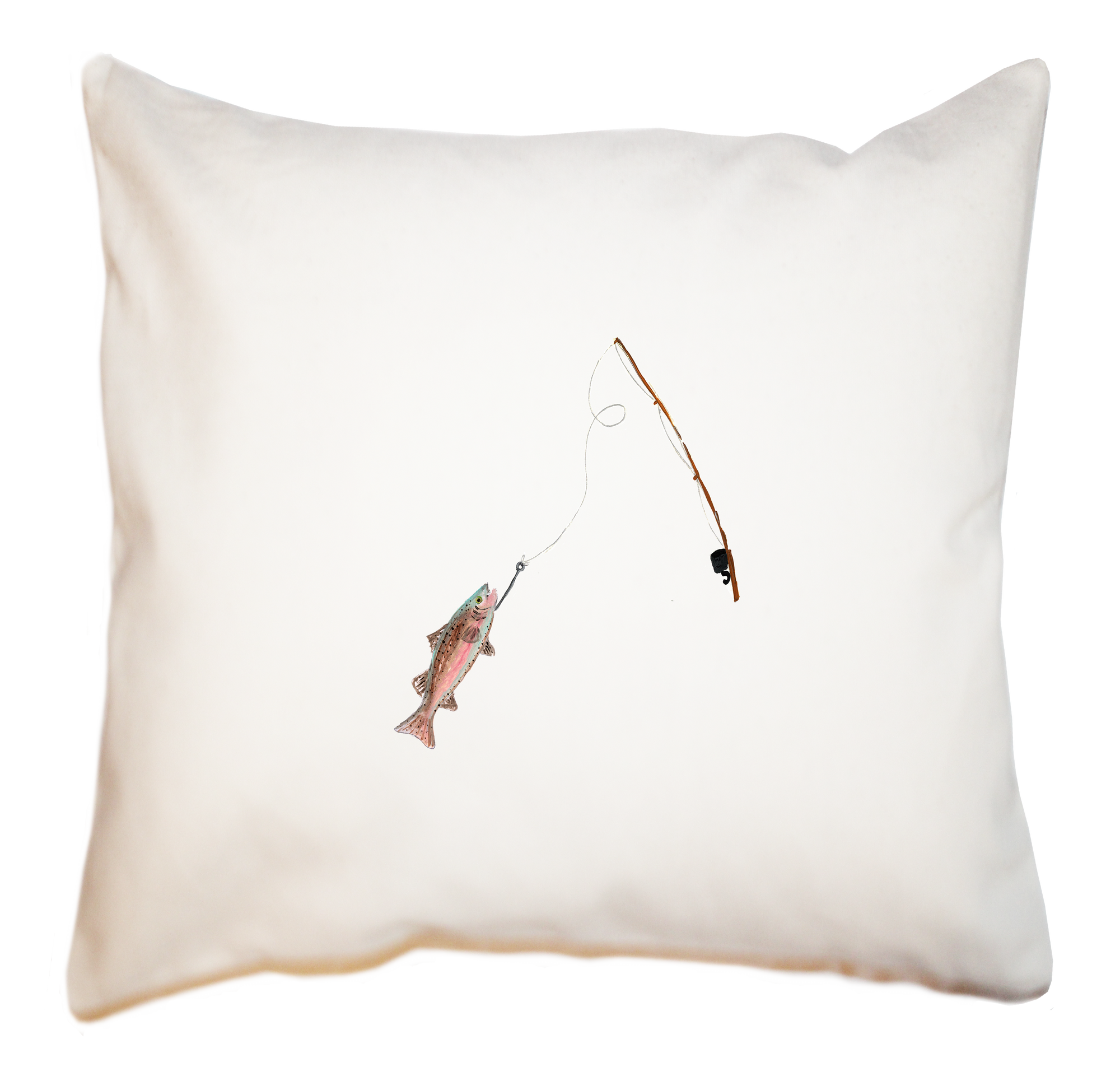 fishing rod and rainbow trout square pillow