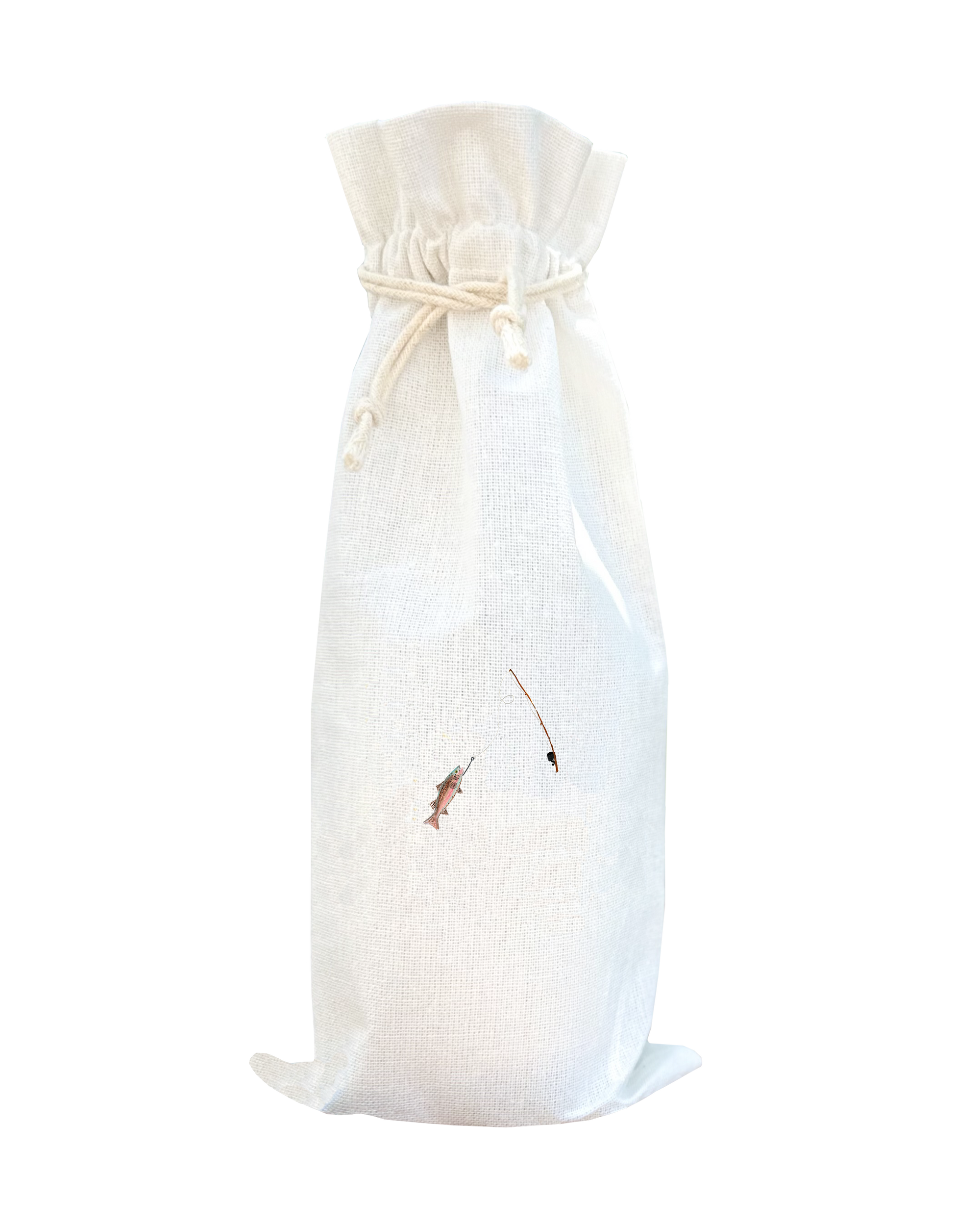 fishing rod and rainbow trout wine bag